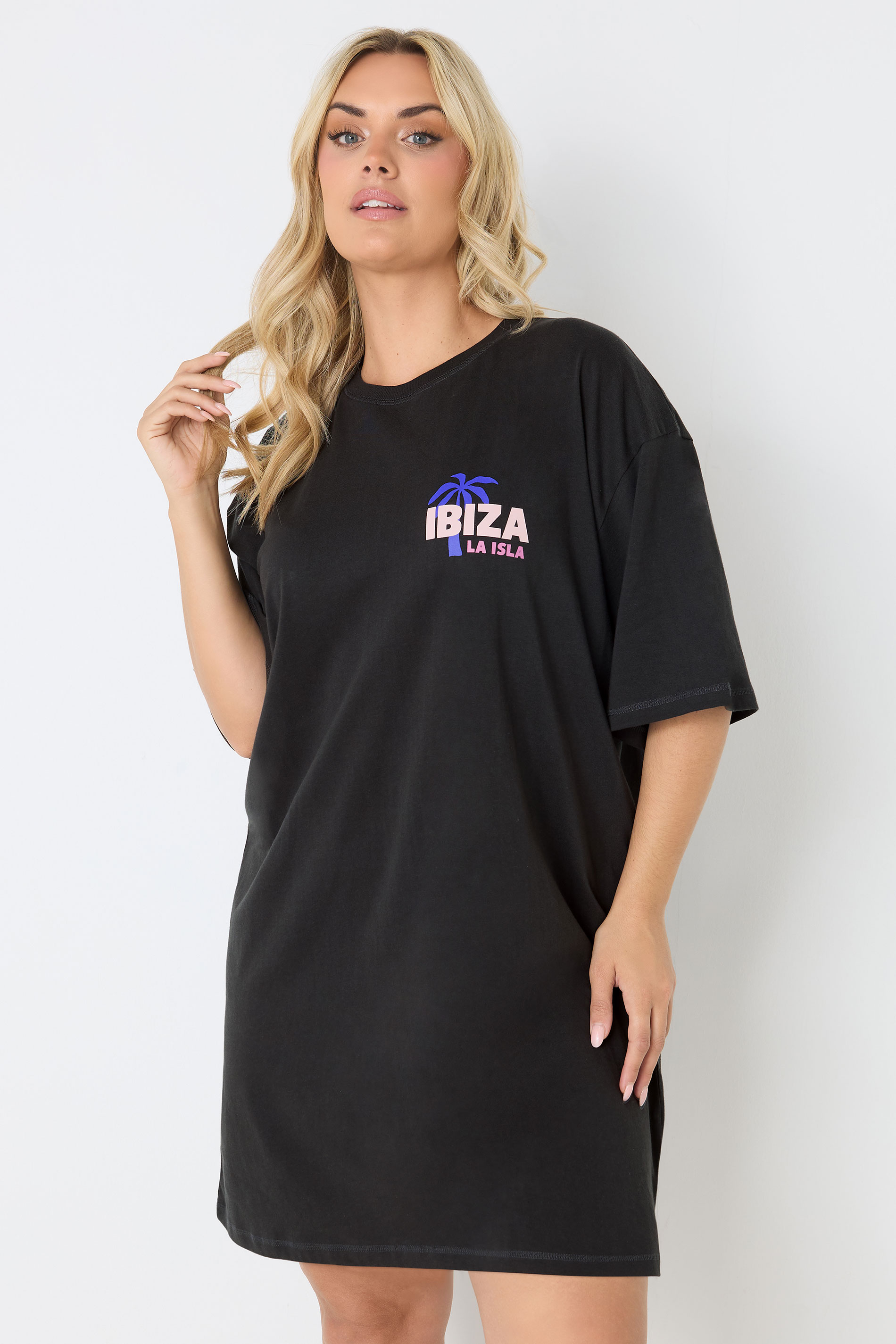 YOURS Plus Size Black 'Ibiza' Sleep Tee Nightdress | Yours Clothing 2