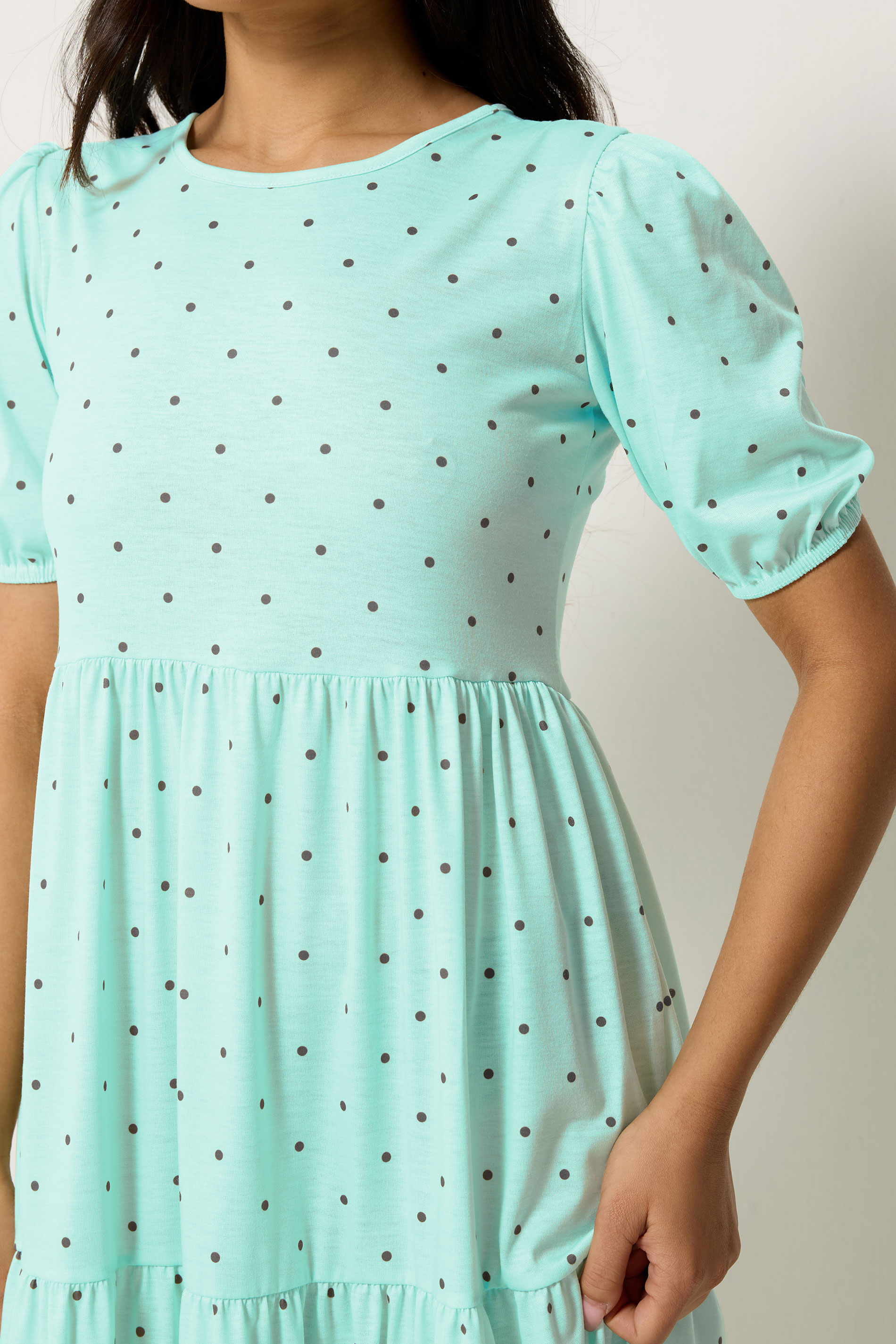 PixieGirl Petite Women's Mint Green Polka Dot Tiered Maxi Dress | PixieGirl 4