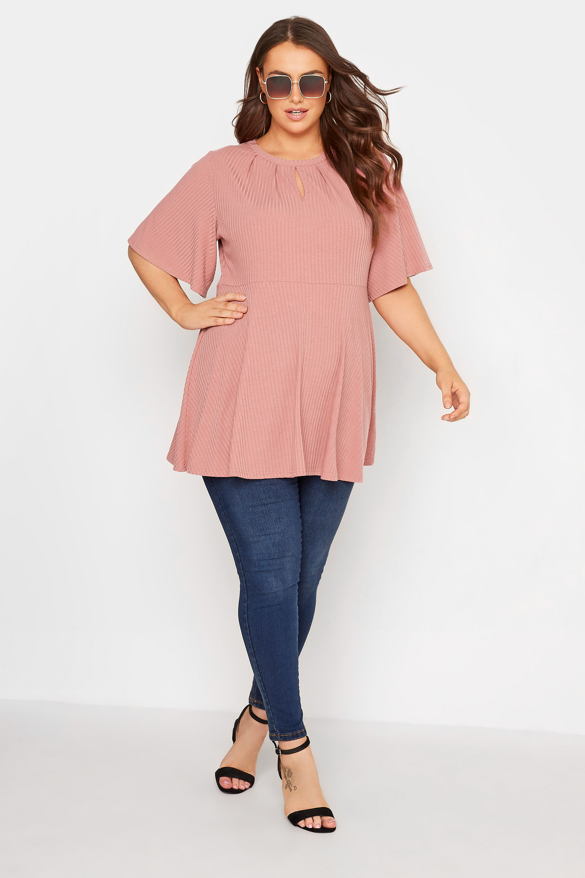 LIMITED COLLECTION Plus Size Dusky Pink Keyhole Peplum Top  | Yours Clothing  2