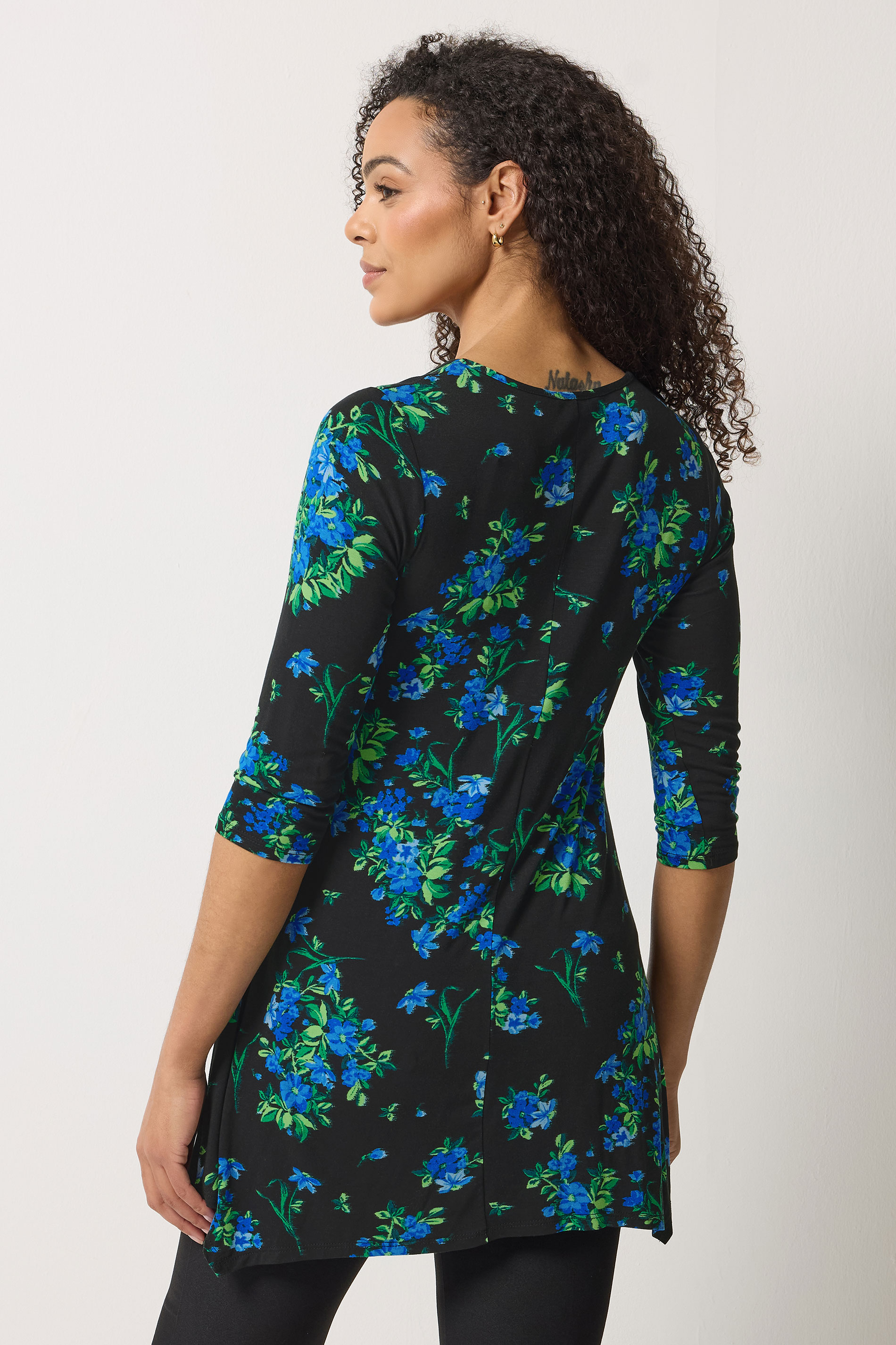 M&Co Black Floral Hanky Hem Top | M&Co 2