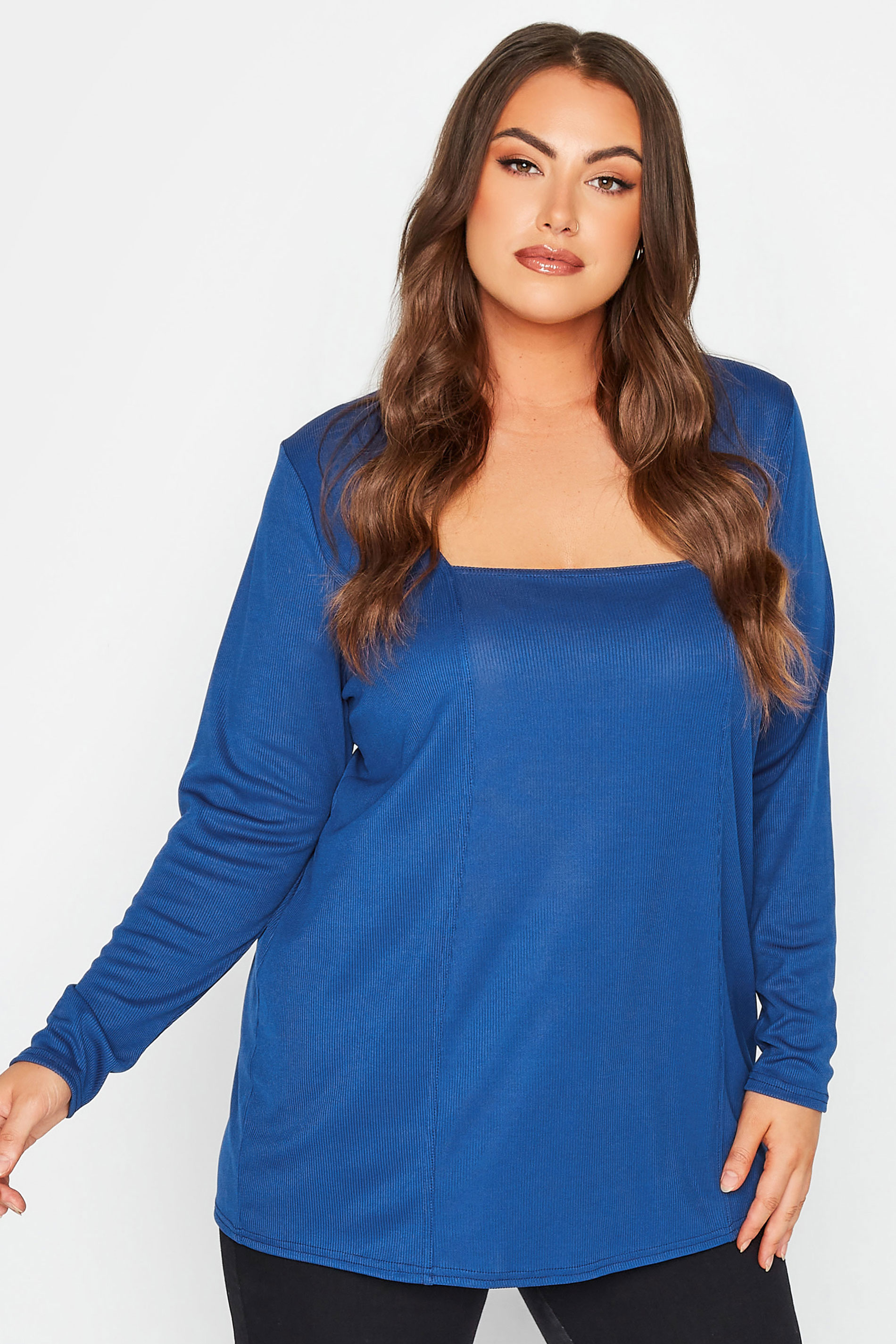LIMITED COLLECTION Plus Size Blue Long Sleeve Seam Detail Top | Yours Clothing 1