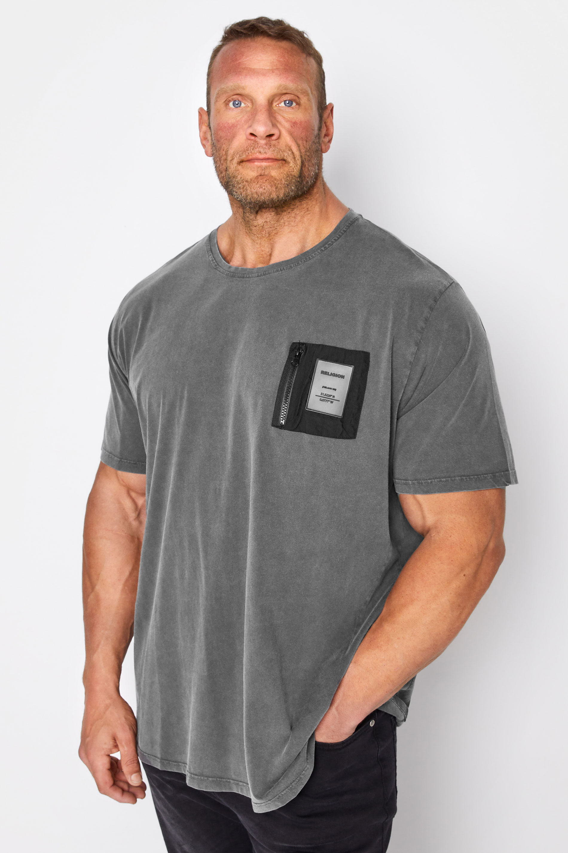 RELIGION Big & Tall Charcoal Grey Recruit T-Shirt 1