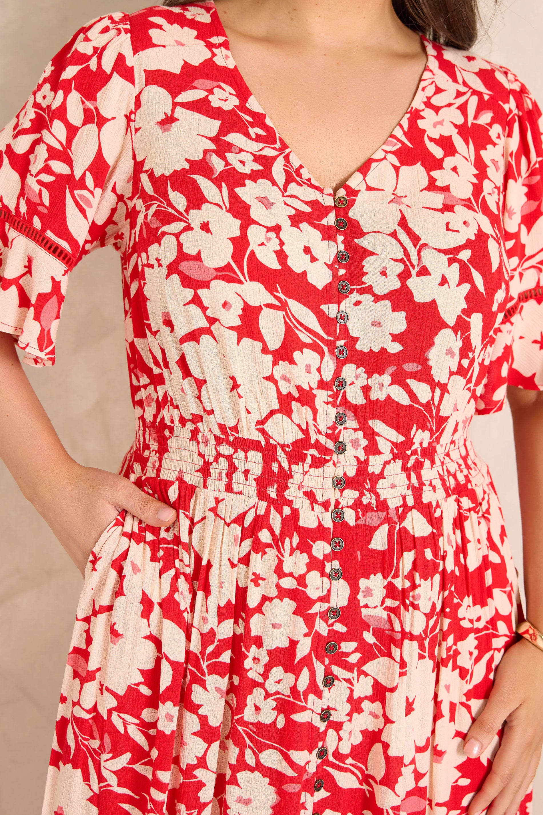 EVANS Plus Size Red Floral Button Front Maxi Dress| Evans  5