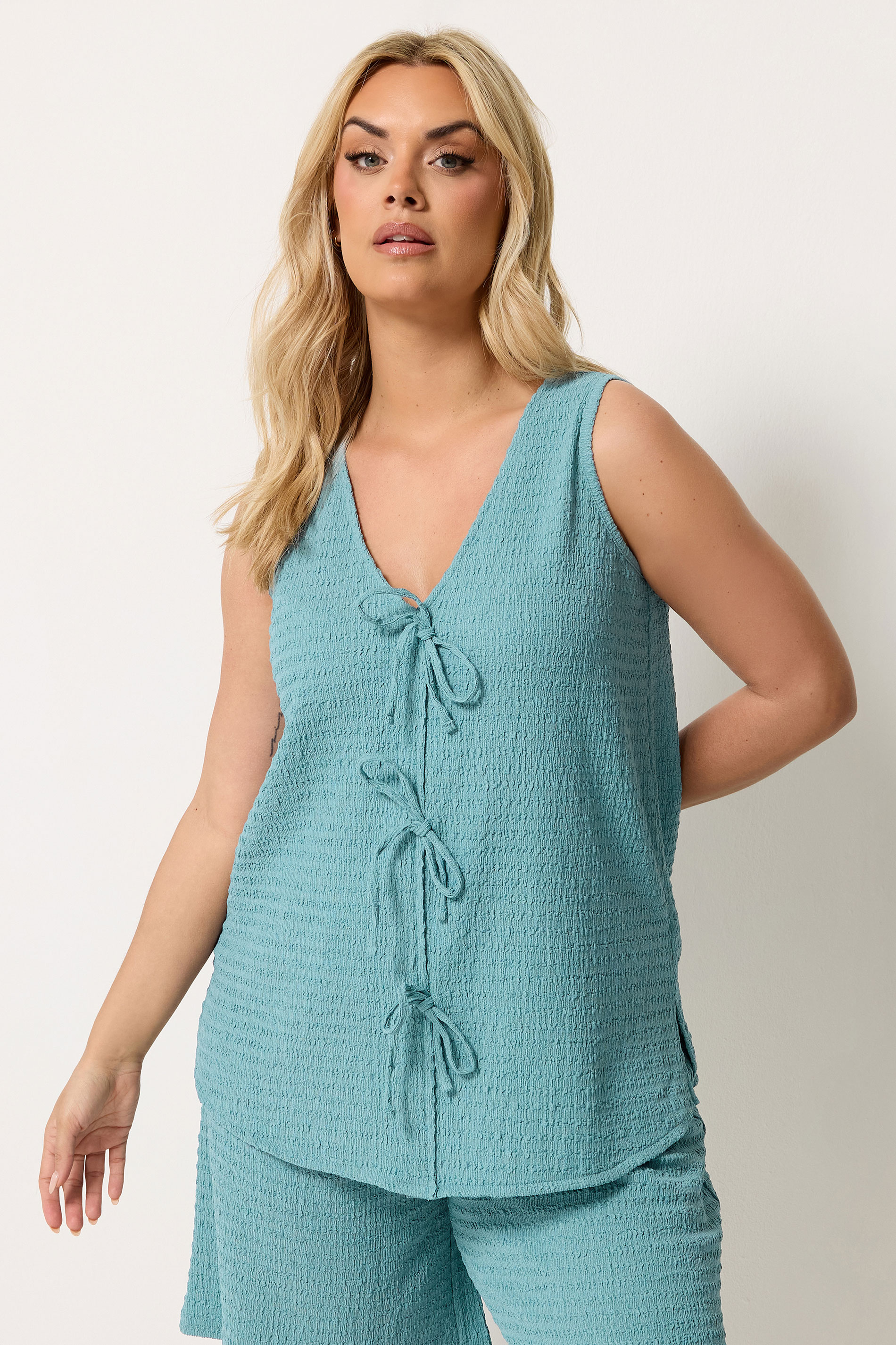 YOURS Plus Size Light Blue Textured Bow Waistcoat | Yours Clothing 3