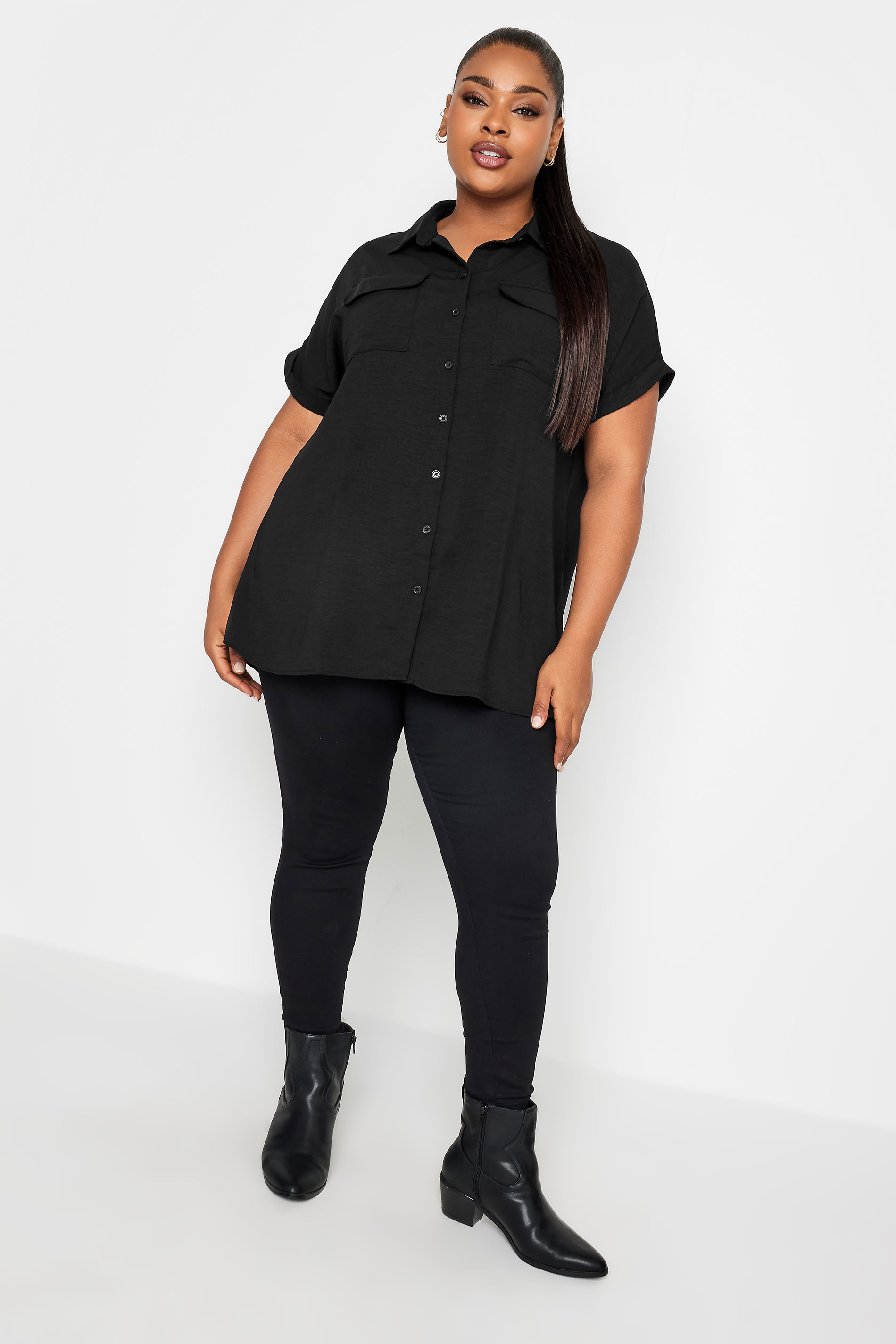 YOURS Curve Plus Size Black Utility Short Sleeve Shirt | Yours Clothing  2