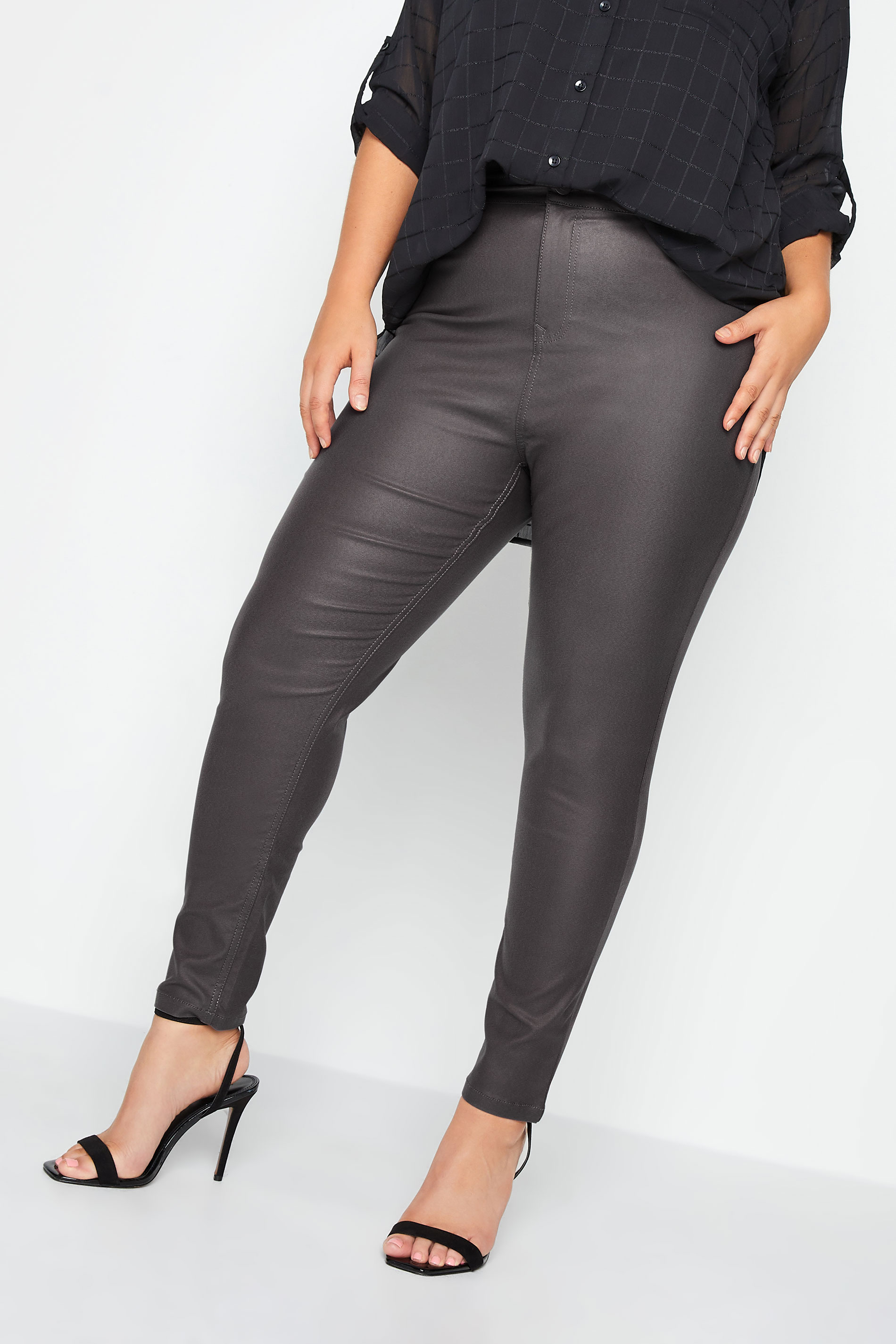 Plus Size Charcoal Grey Coated Skinny Stretch AVA Jeans | Yours Clothing 1