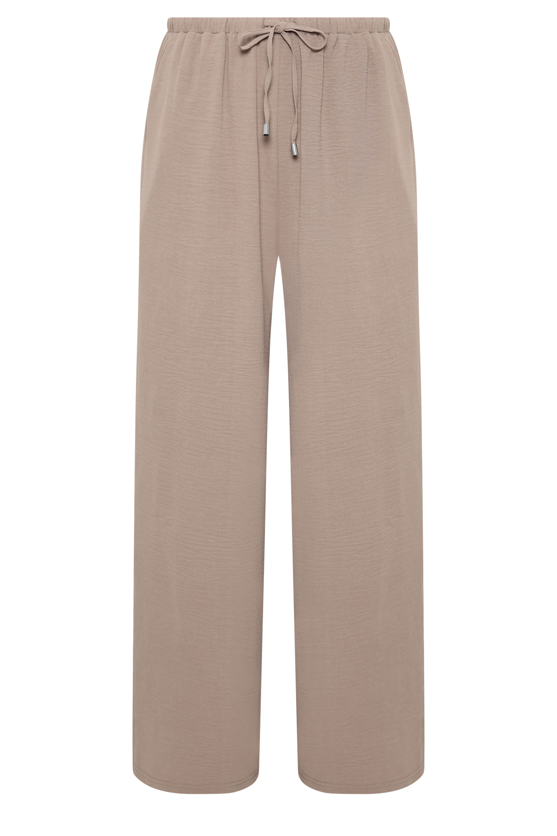 EVANS Plus Size Mocha Brown Tie Waist Wide Leg Trousers | Evans 1
