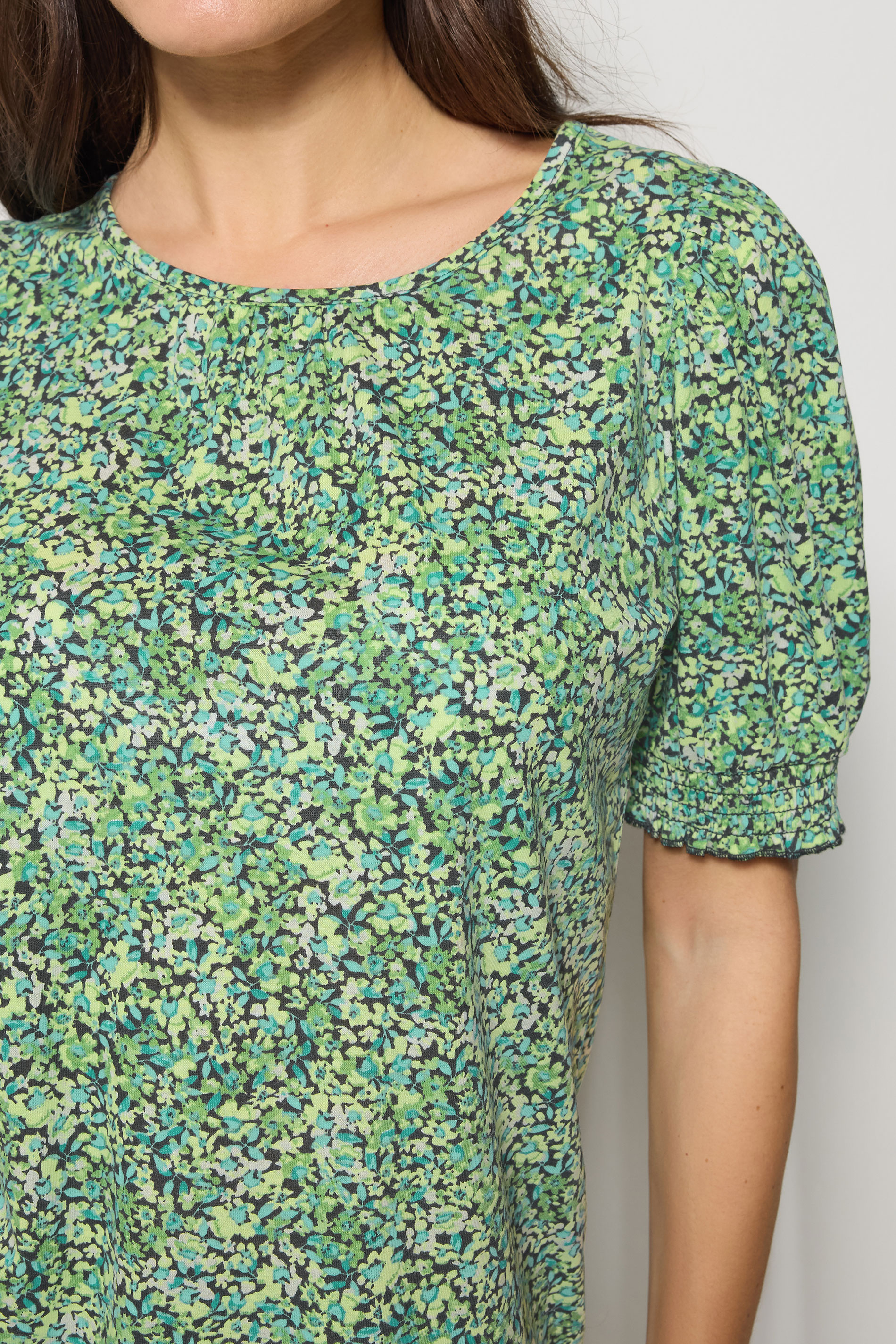 M&Co Green Ditsy Floral Puff Sleeve Top | M&Co 4