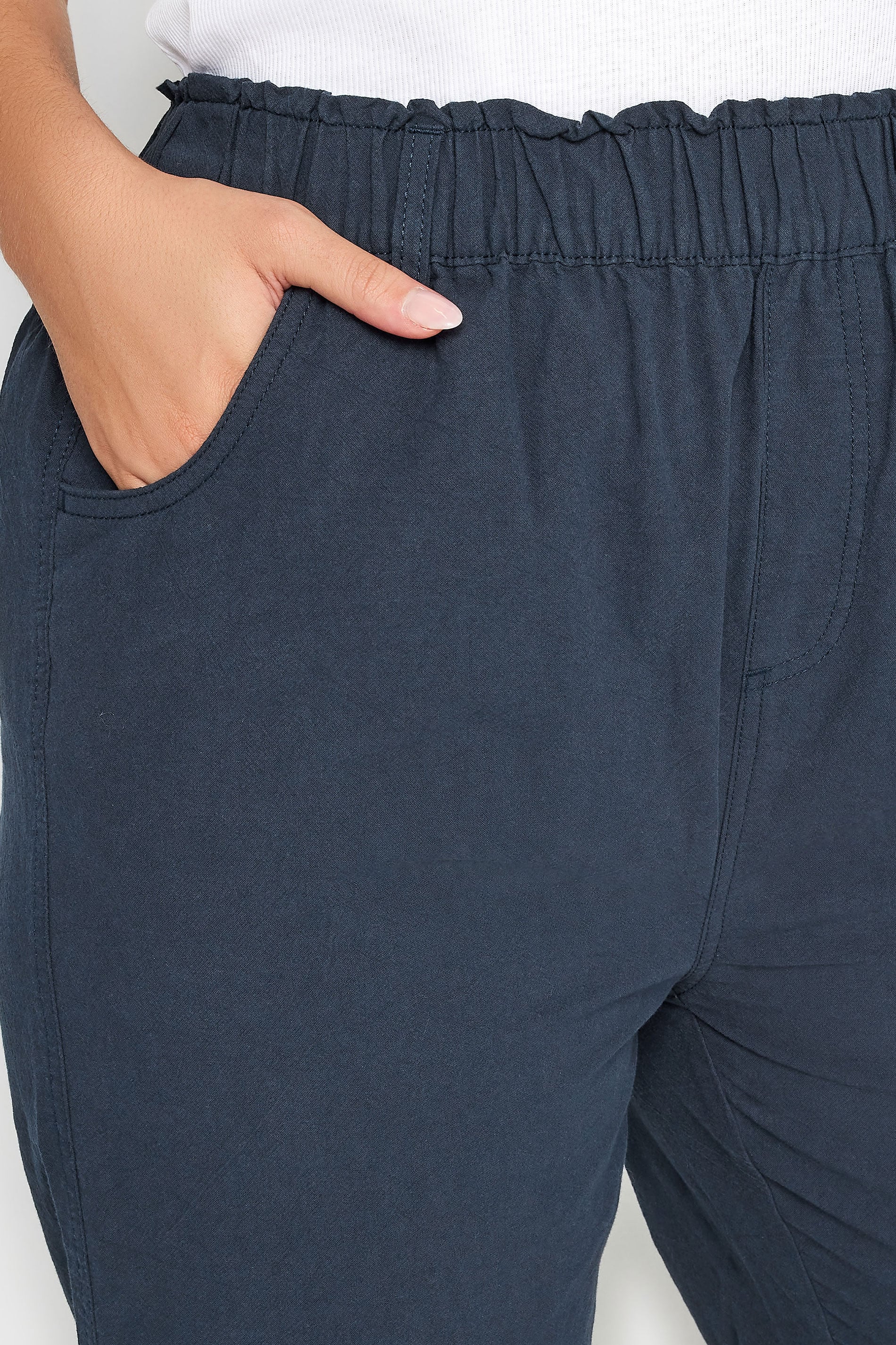 YOURS 2 PACK Plus Size Khaki Green & Navy Blue Cool Cotton Cropped Trousers | Yours Clothing 6