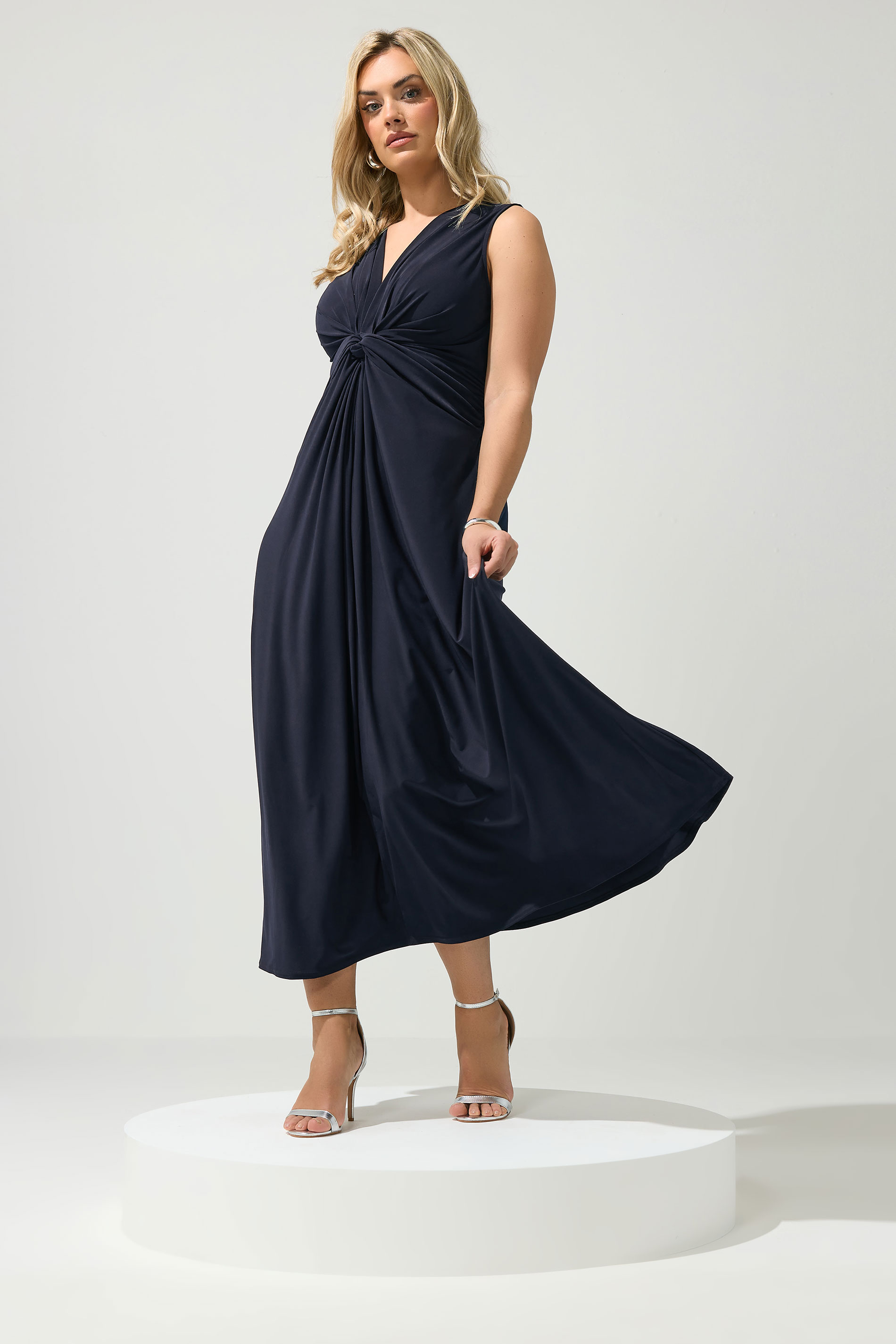 YOURS LONDON Plus Size Navy Blue Knot Detail Dress | Yours Clothing 1