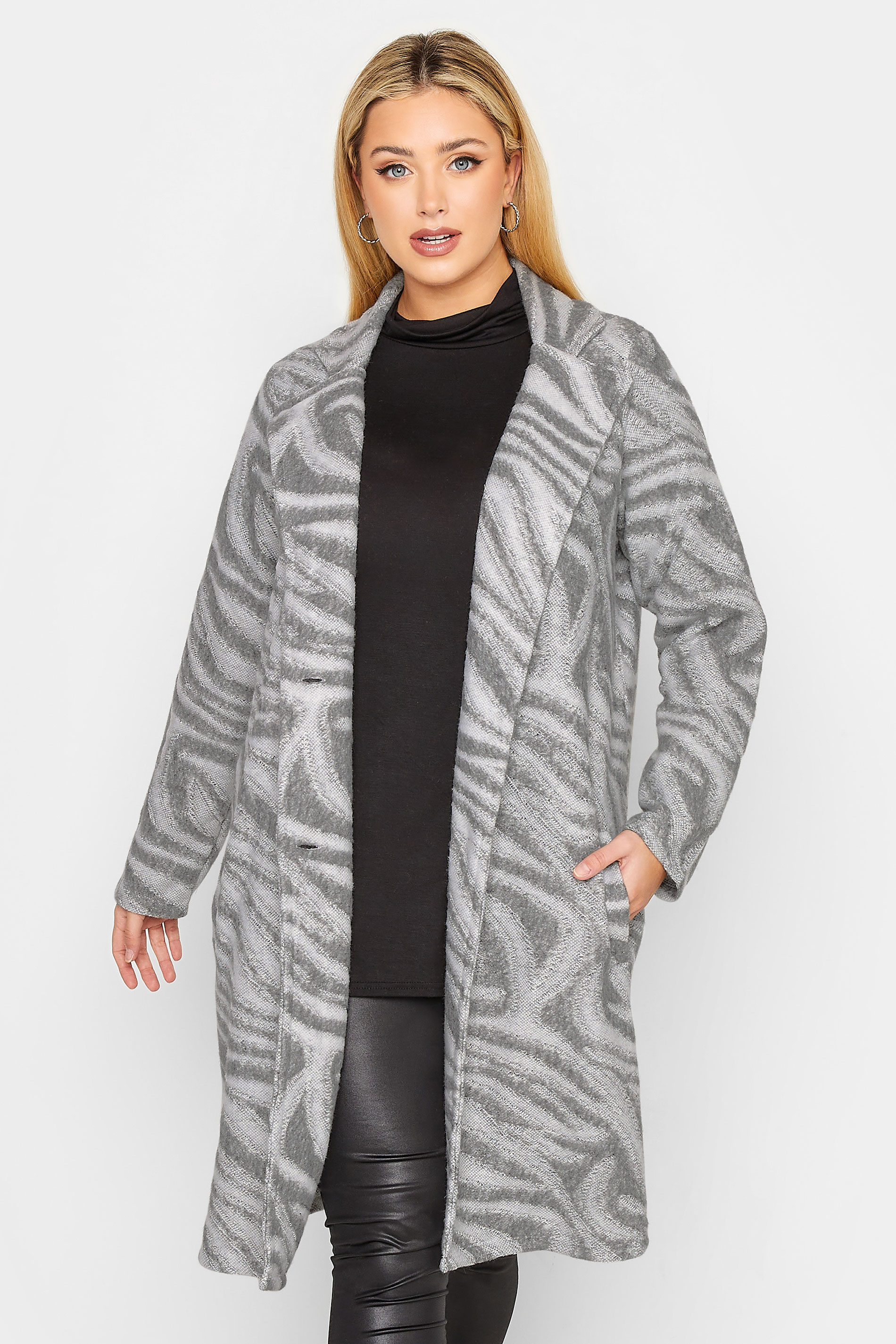 YOURS LUXURY Plus Size Grey Animal Print Faux Fur Jacket | Yours Clothing 1