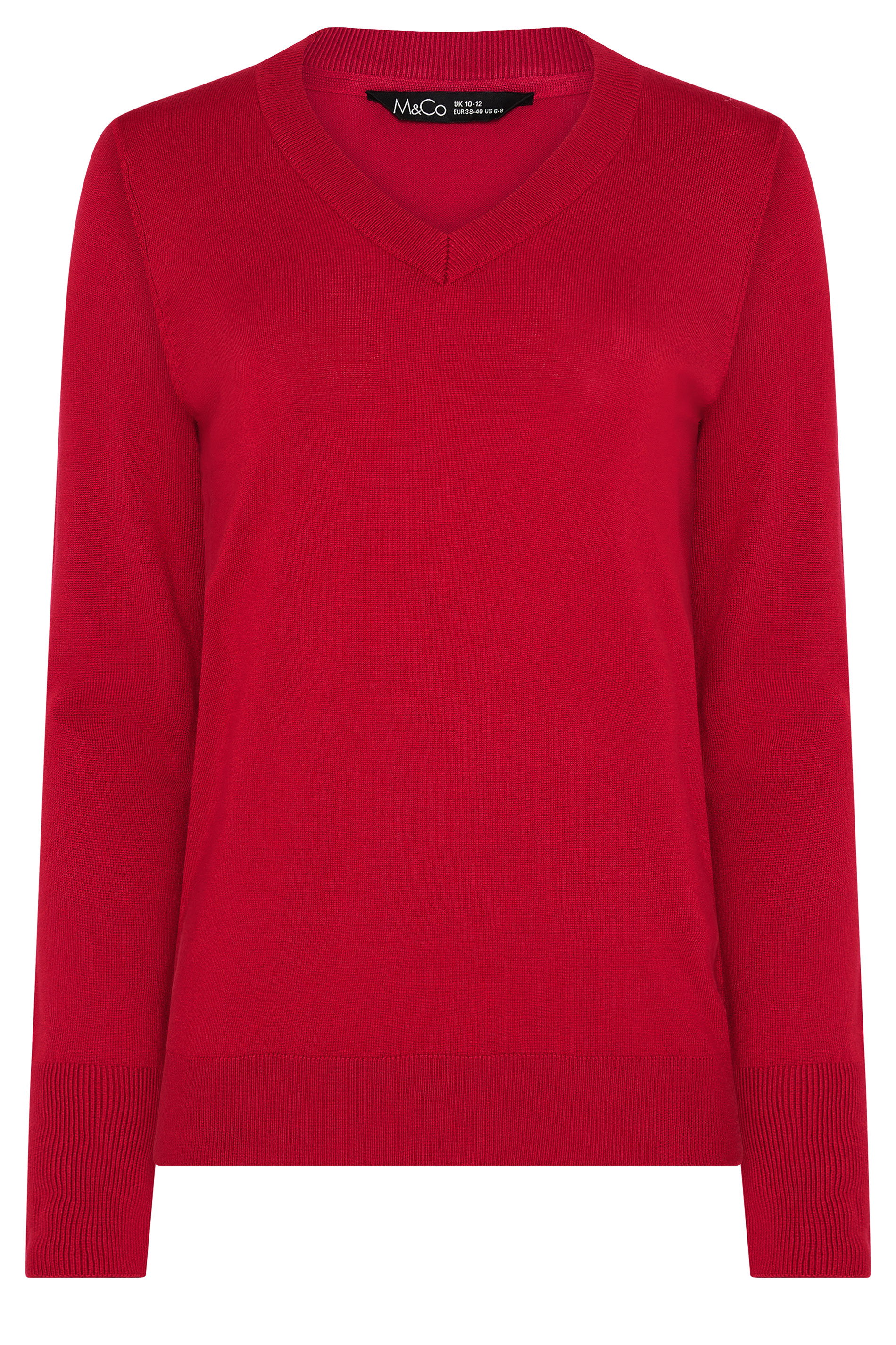 M&Co Red Long Sleeve V-Neck Jumper | M&Co 5