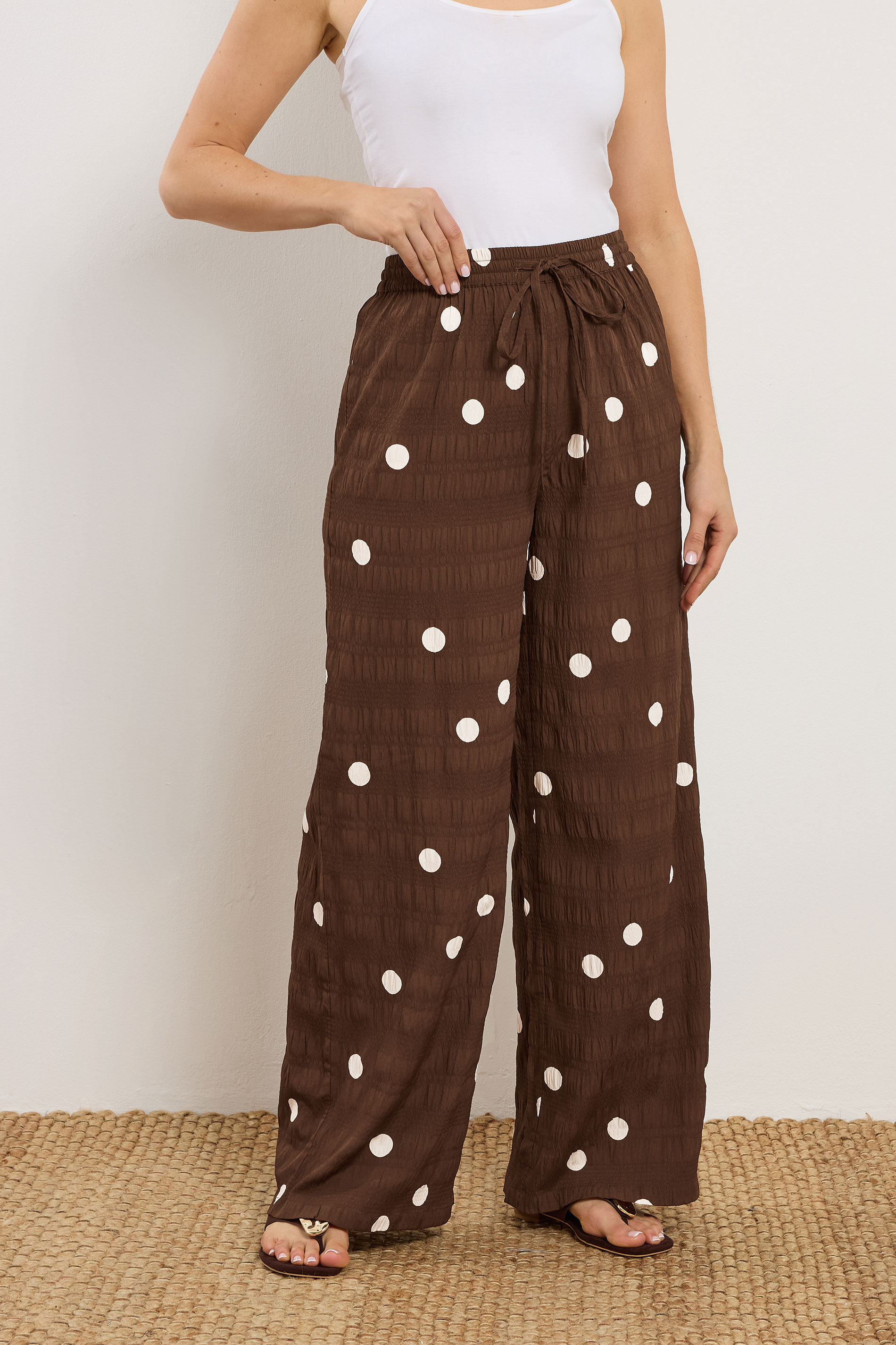 LTS Tall Women's Chocolate Brown Polka Dot Wide Leg Trousers | Long Tall Sally 1