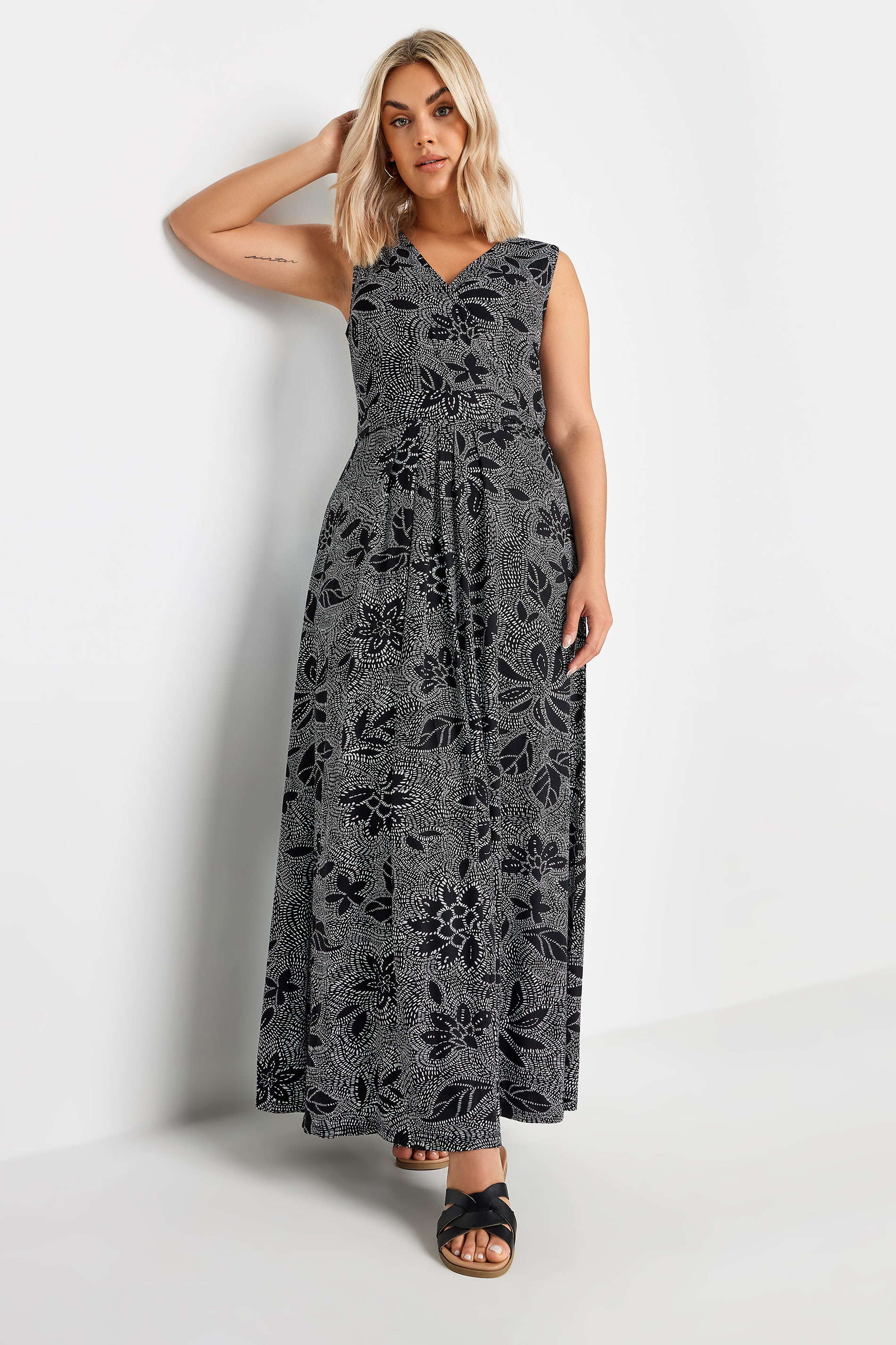 YOURS Plus Size Black Abstract Floral Wrap Maxi Dress | Yours Clothing 2