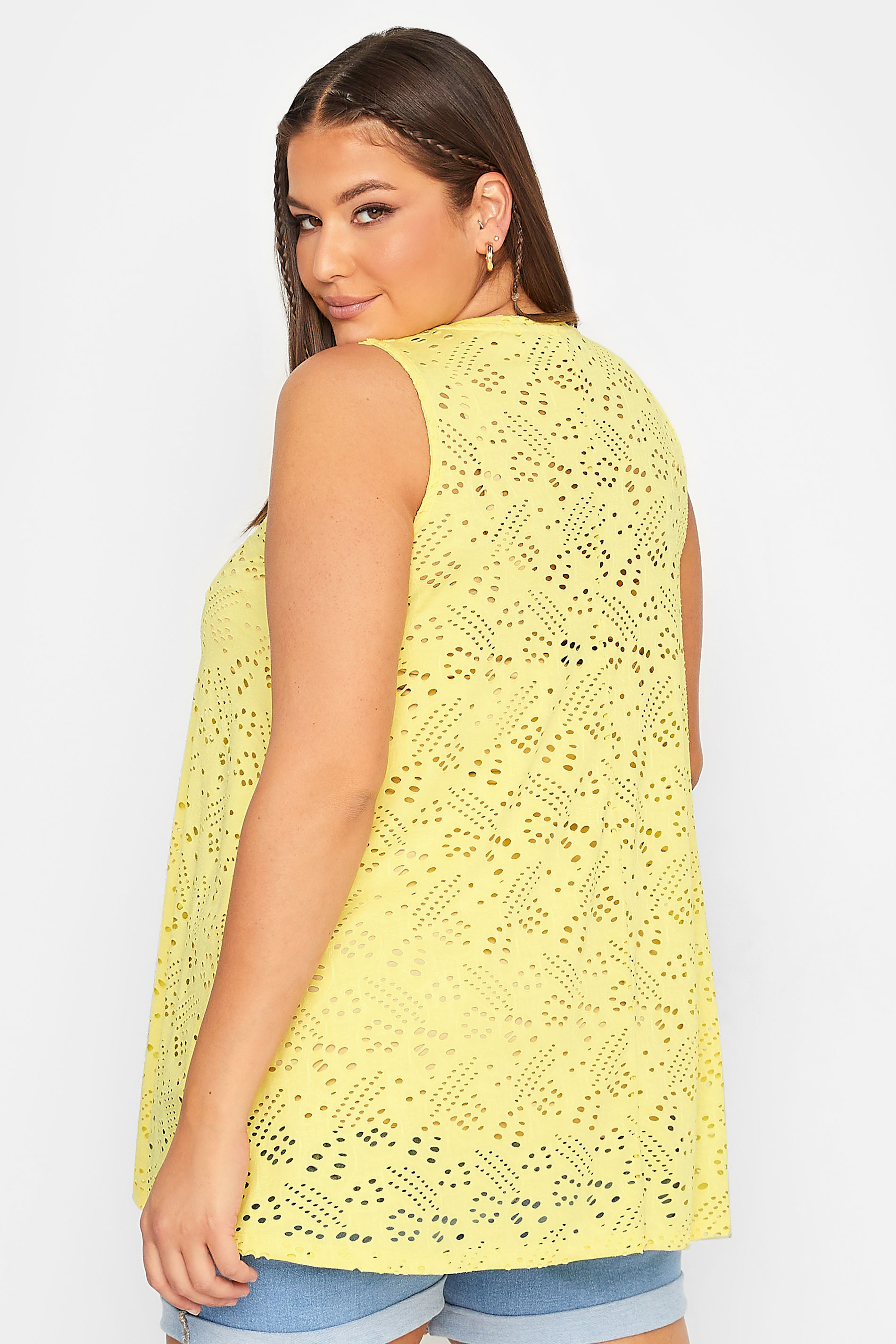 YOURS Curve Yellow Broderie Swing Vest Top | Yours Clothing 3
