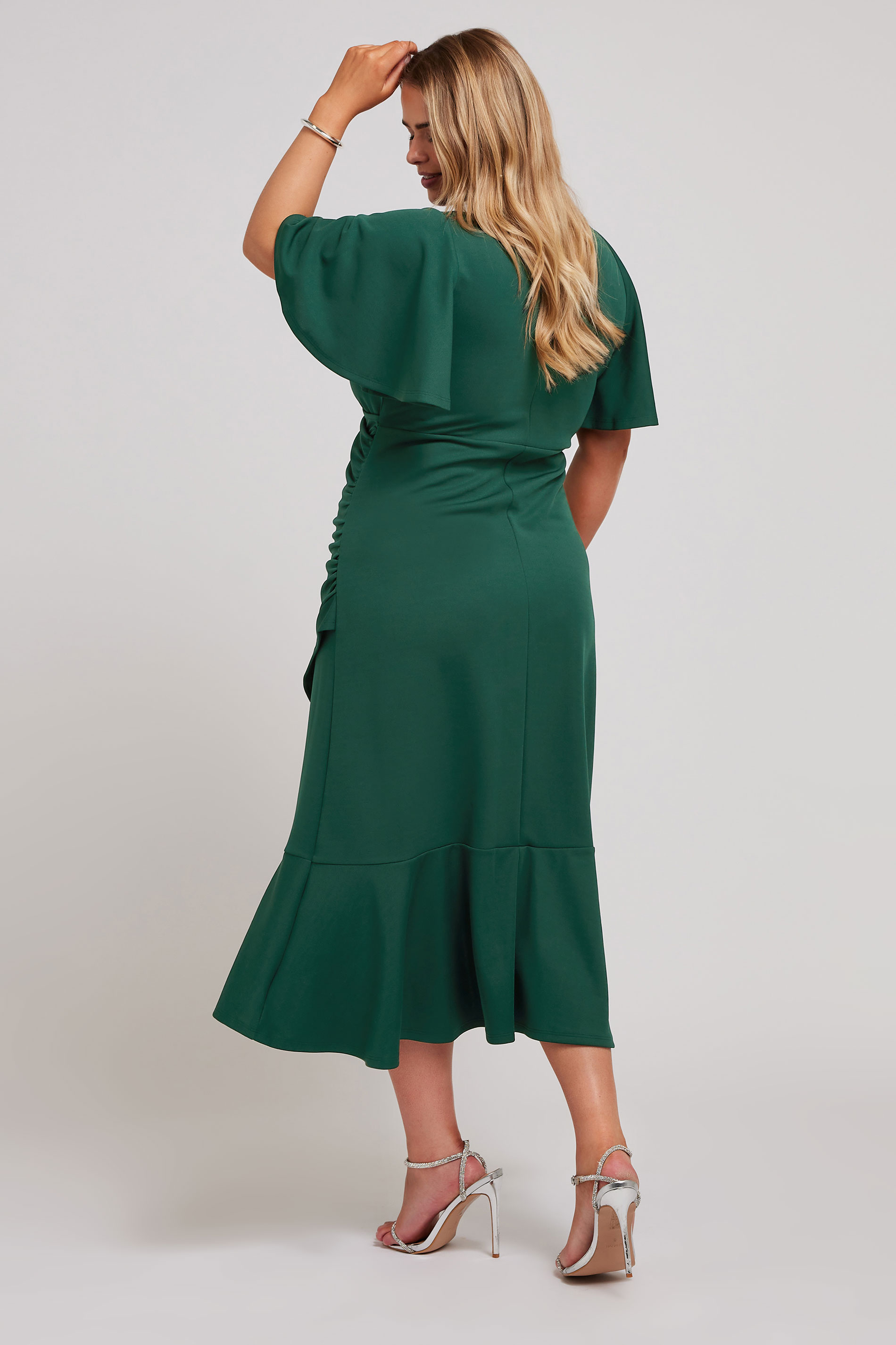 YOURS LONDON Plus Size Emerald Green Ruched Midi Dress | Yours Clothing 3