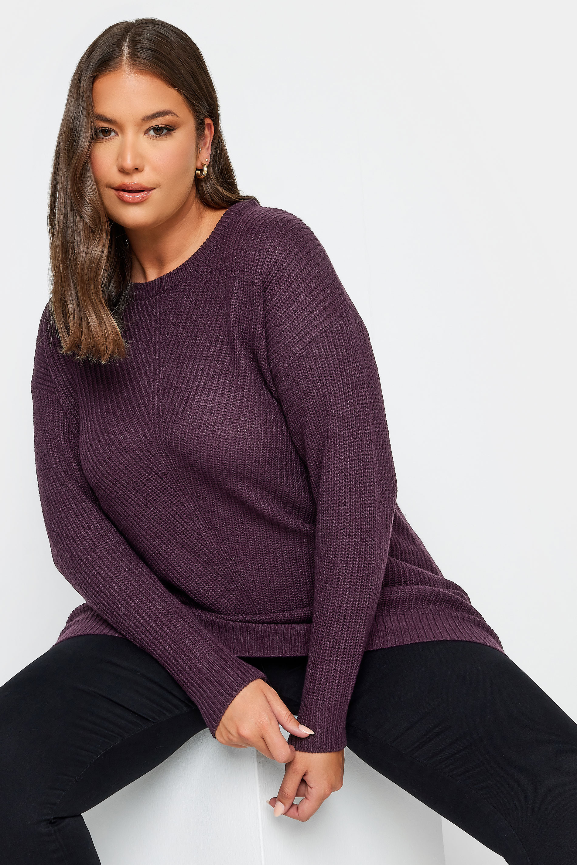 Product Video For YOURS Curve Plus Size Purple Essential Knitted Jumper | Yours Clothing  1