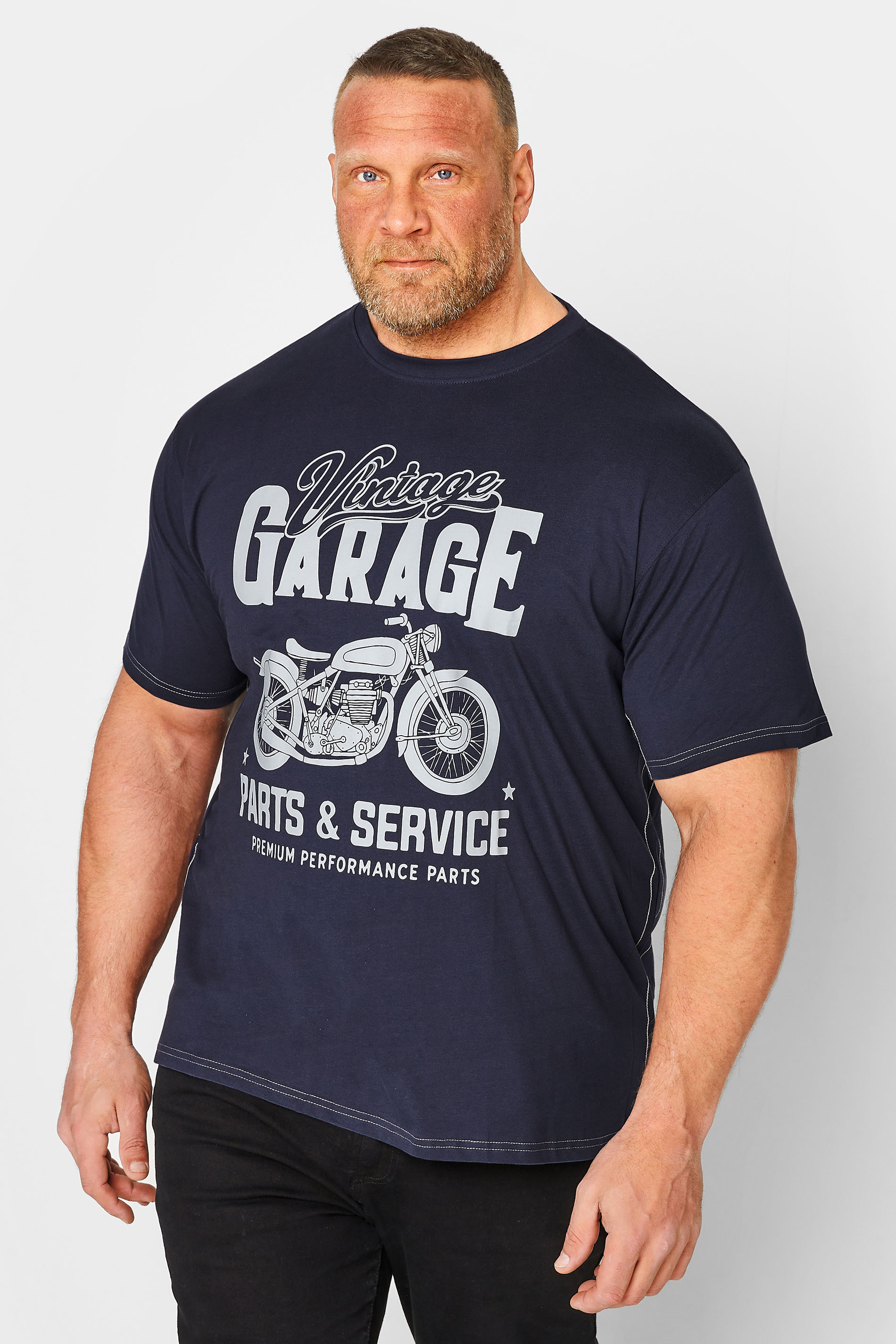 KAM Big & Tall Navy Blue Vintage Garage Motorcycle T-Shirt | BadRhino 1