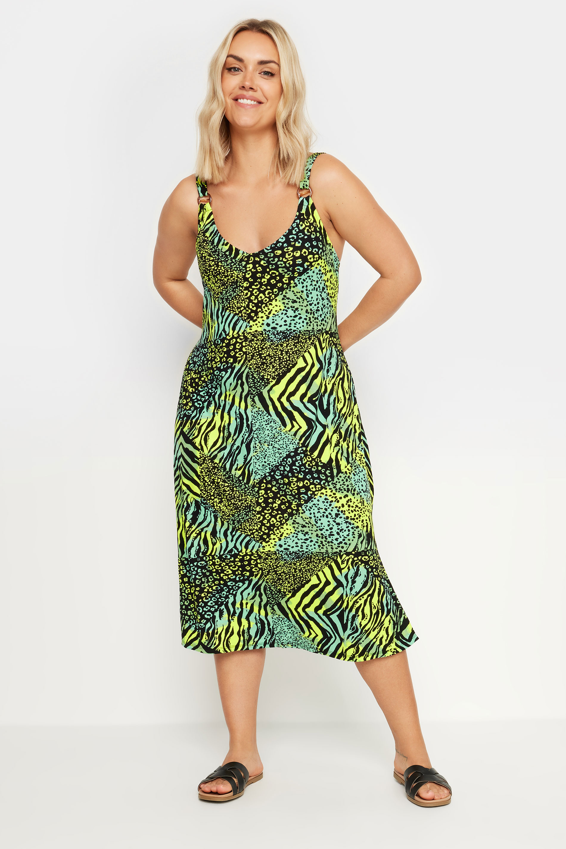 YOURS Plus Size Green Mixed Animal Print Beach Dress | Yours Clothing 2