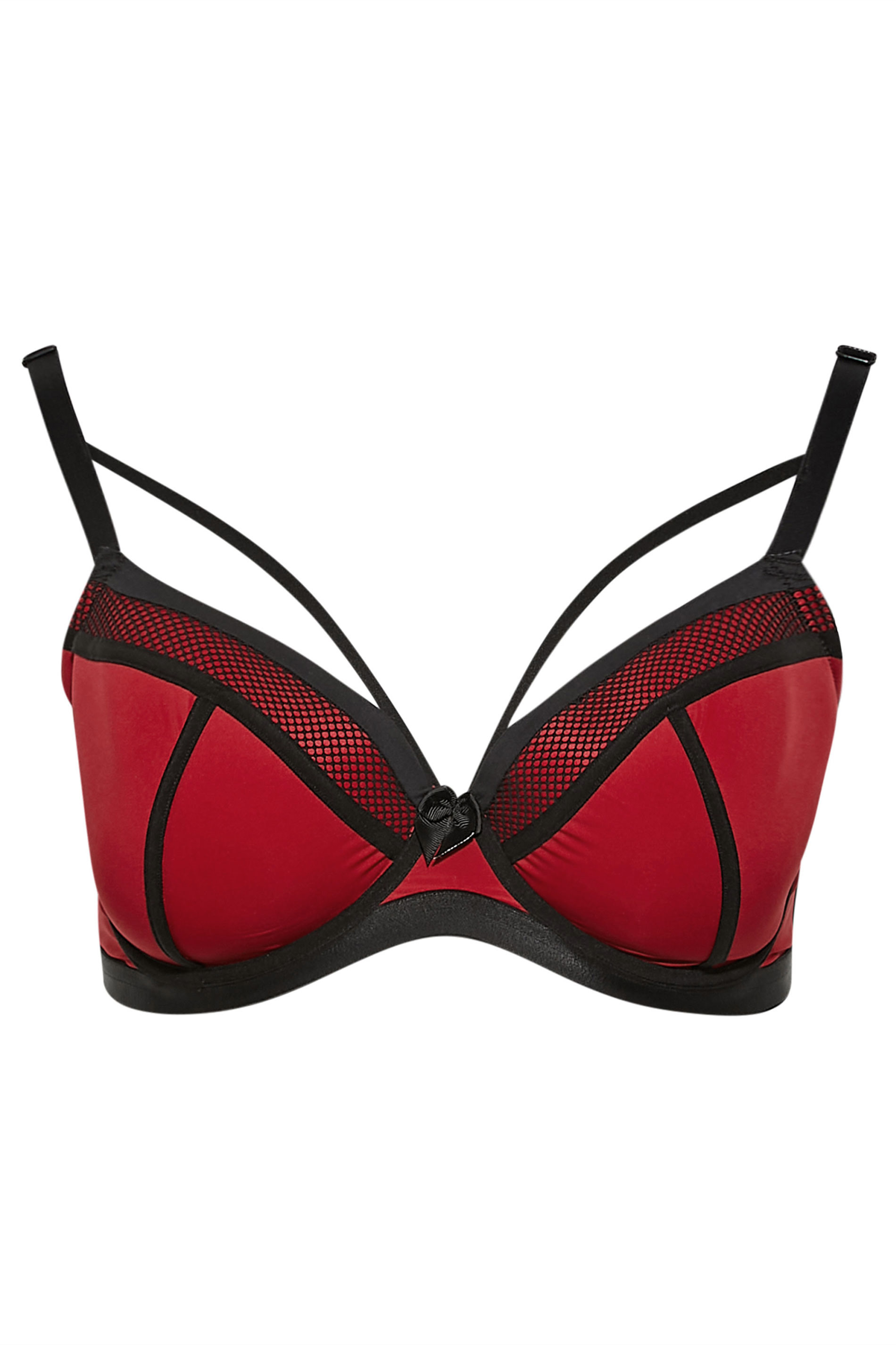 Red Fishnet Padded Underwired Bra | Yours Clothing 3