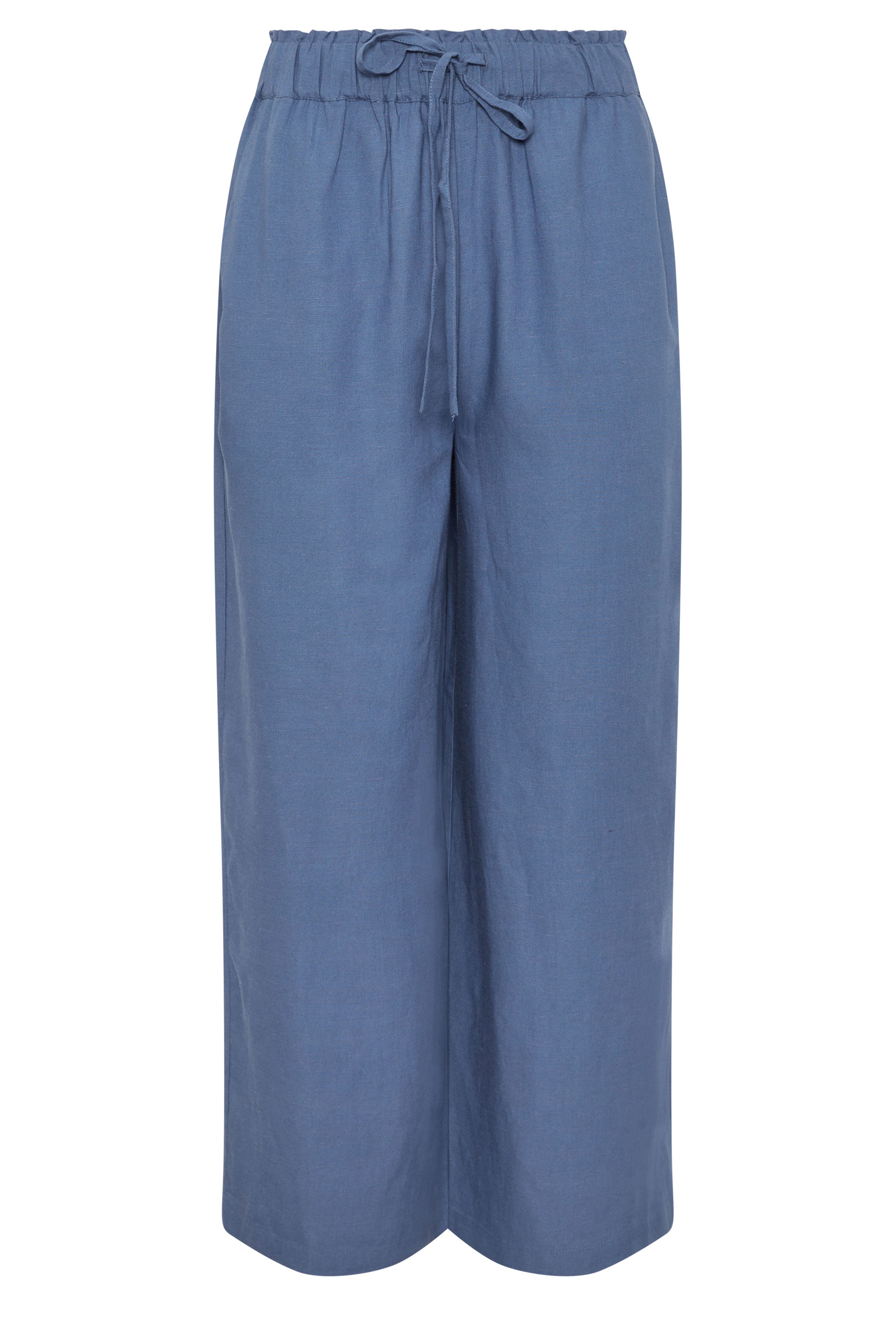 LTS Tall Women's Blue Linen Cropped Wide Leg Trousers | Long Tall Sally 5