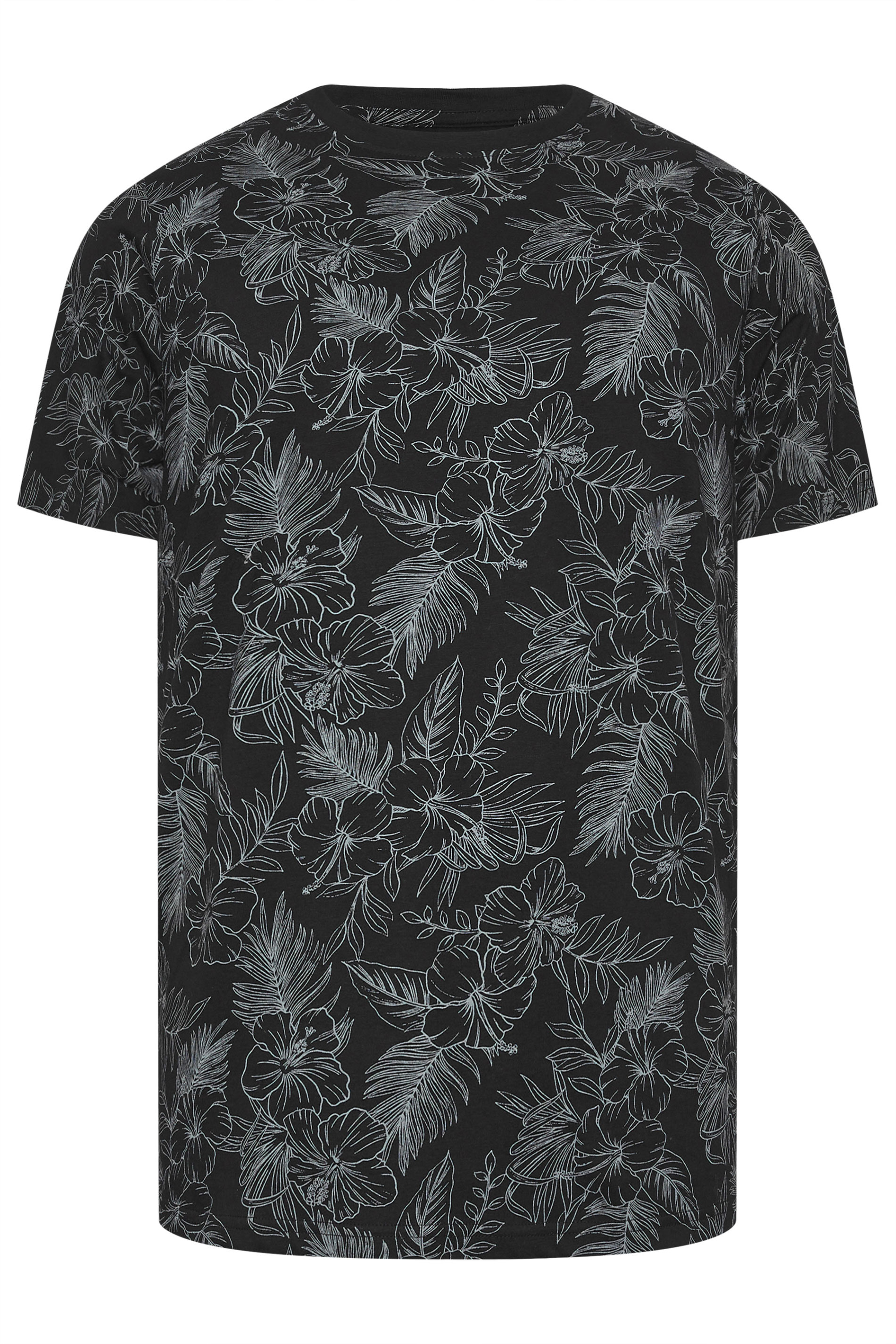 BadRhino Big & Tall Black Leaf Outline Print Short Sleeve T-Shirt | BadRhino 3