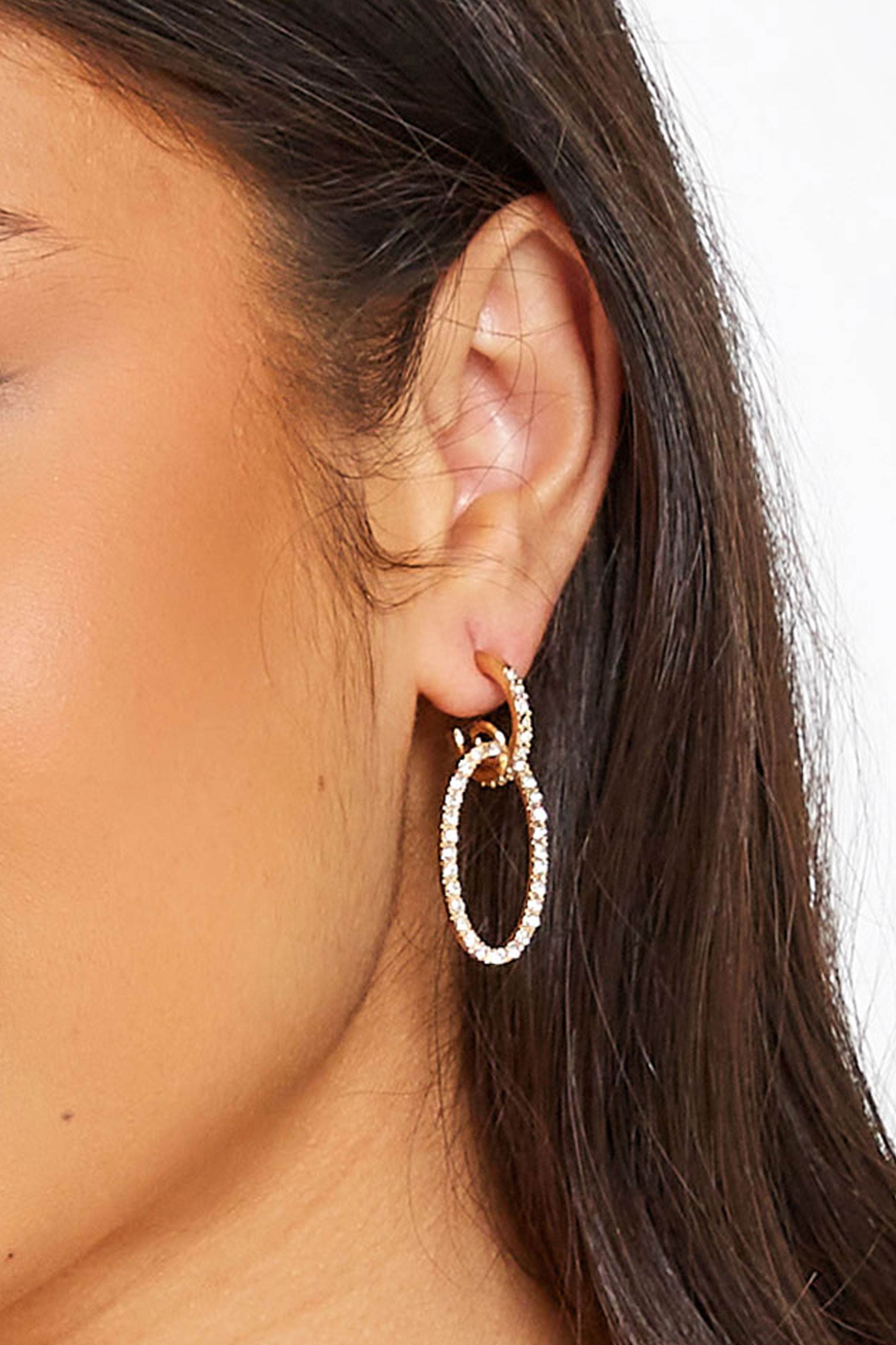 Gold Tone Diamante Hoop Link Earrings | Yours Clothing 1