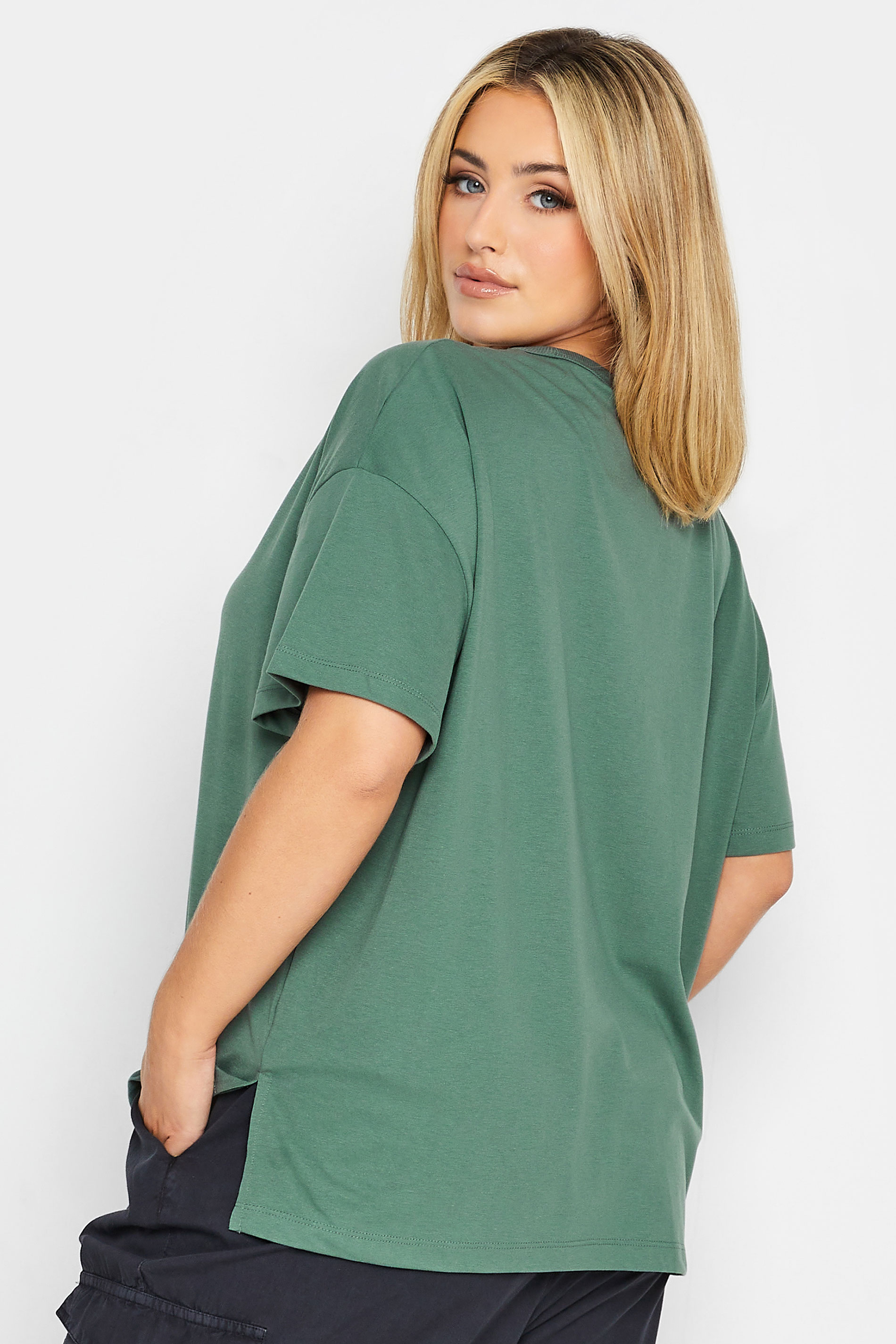 YOURS Plus Size Green Step Hem T-Shirt | Yours Clothing 3