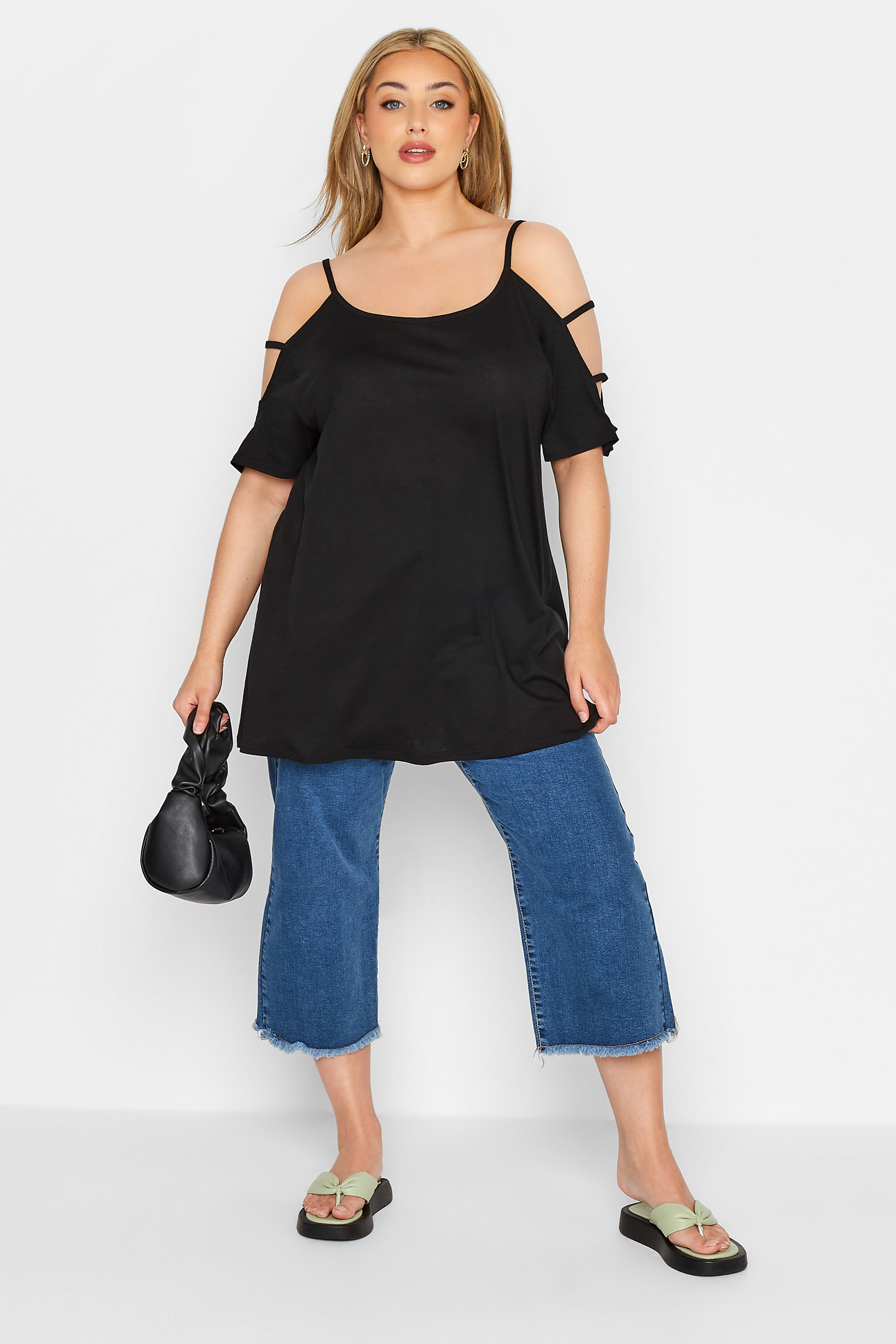 Plus Size Black Strappy Cold Shoulder Top | Yours Clothing 2