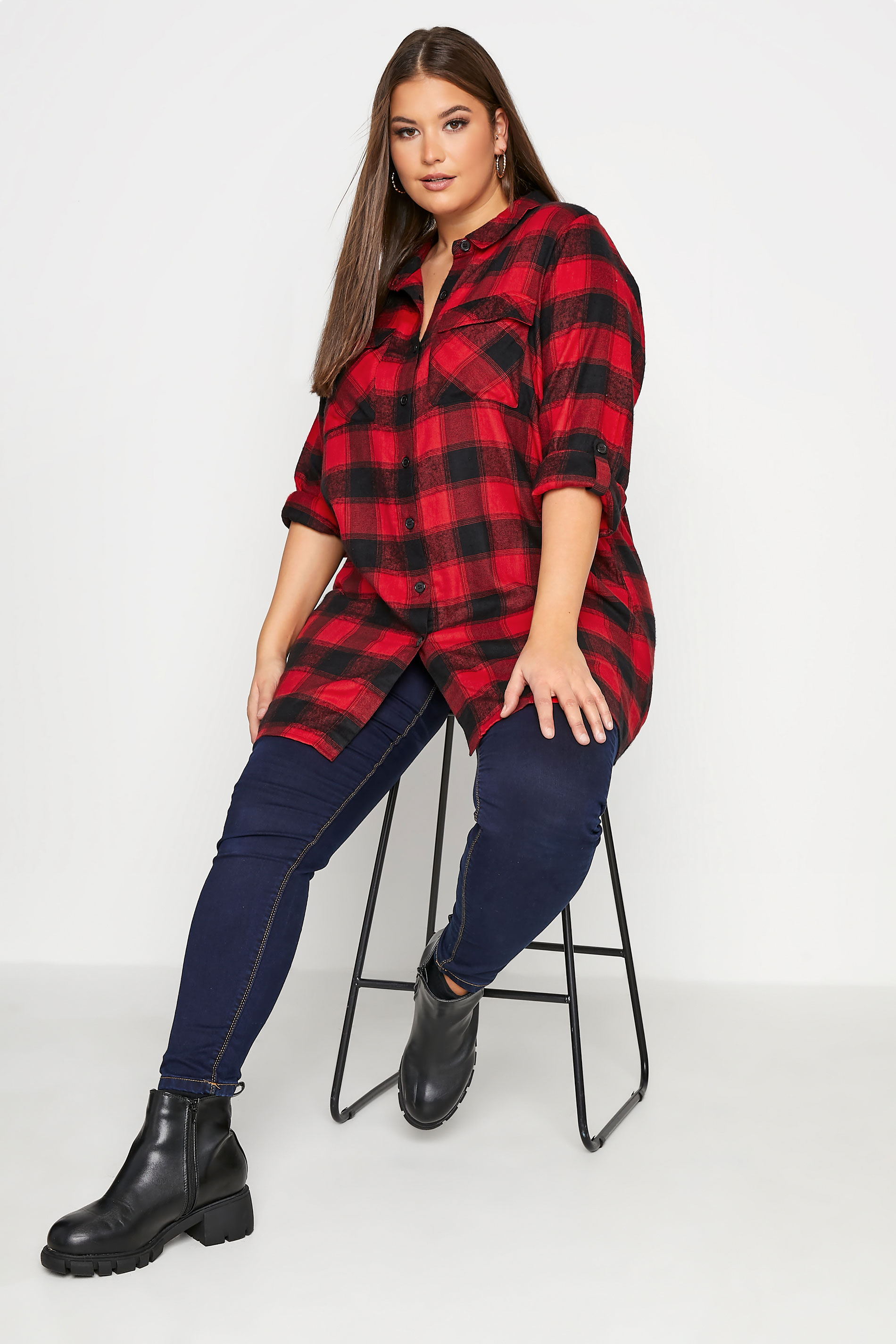 Red Check Longline Boyfriend Shirt 