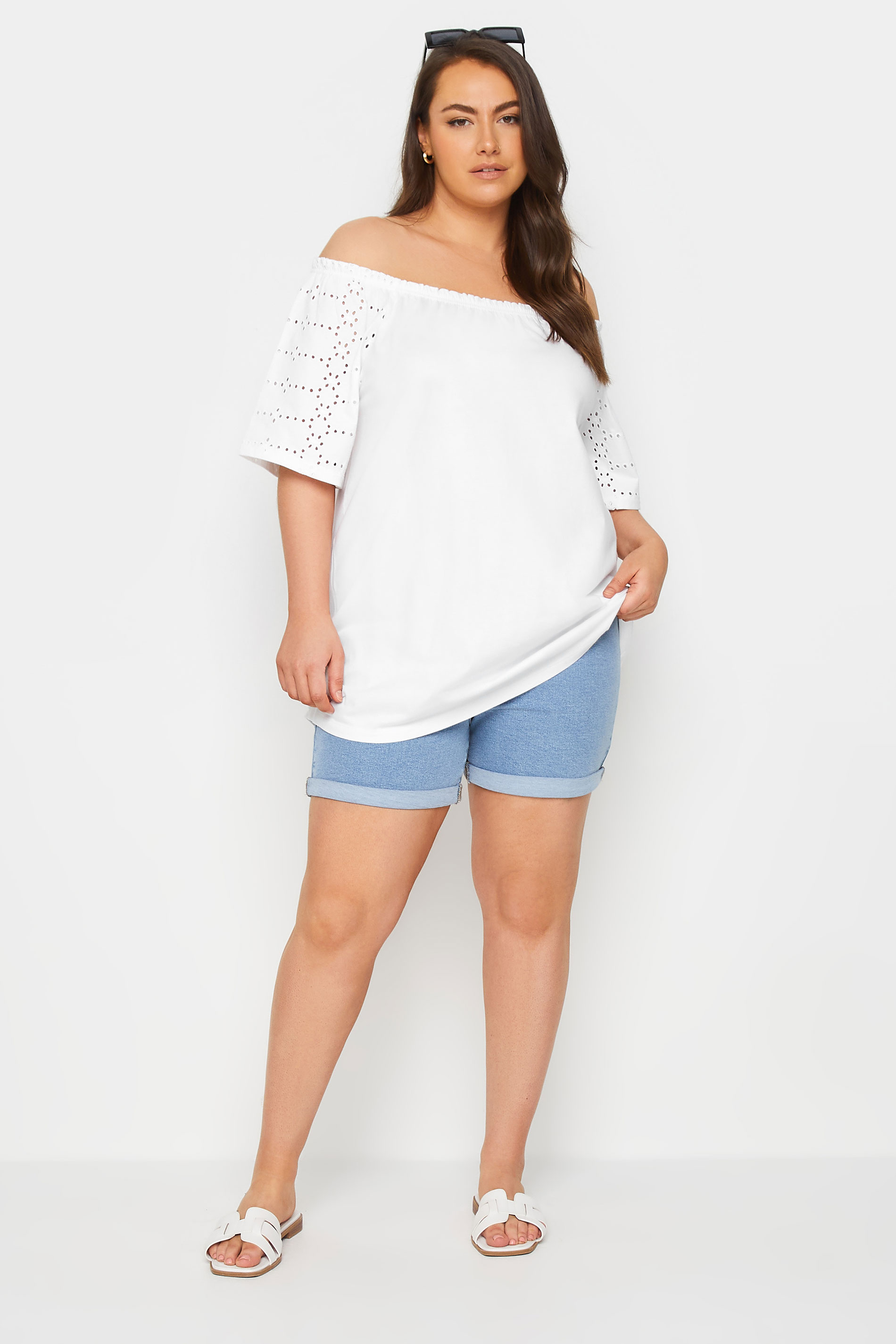YOURS Plus Size White Broderie Anglaise Bardot Top | Yours Clothing 2