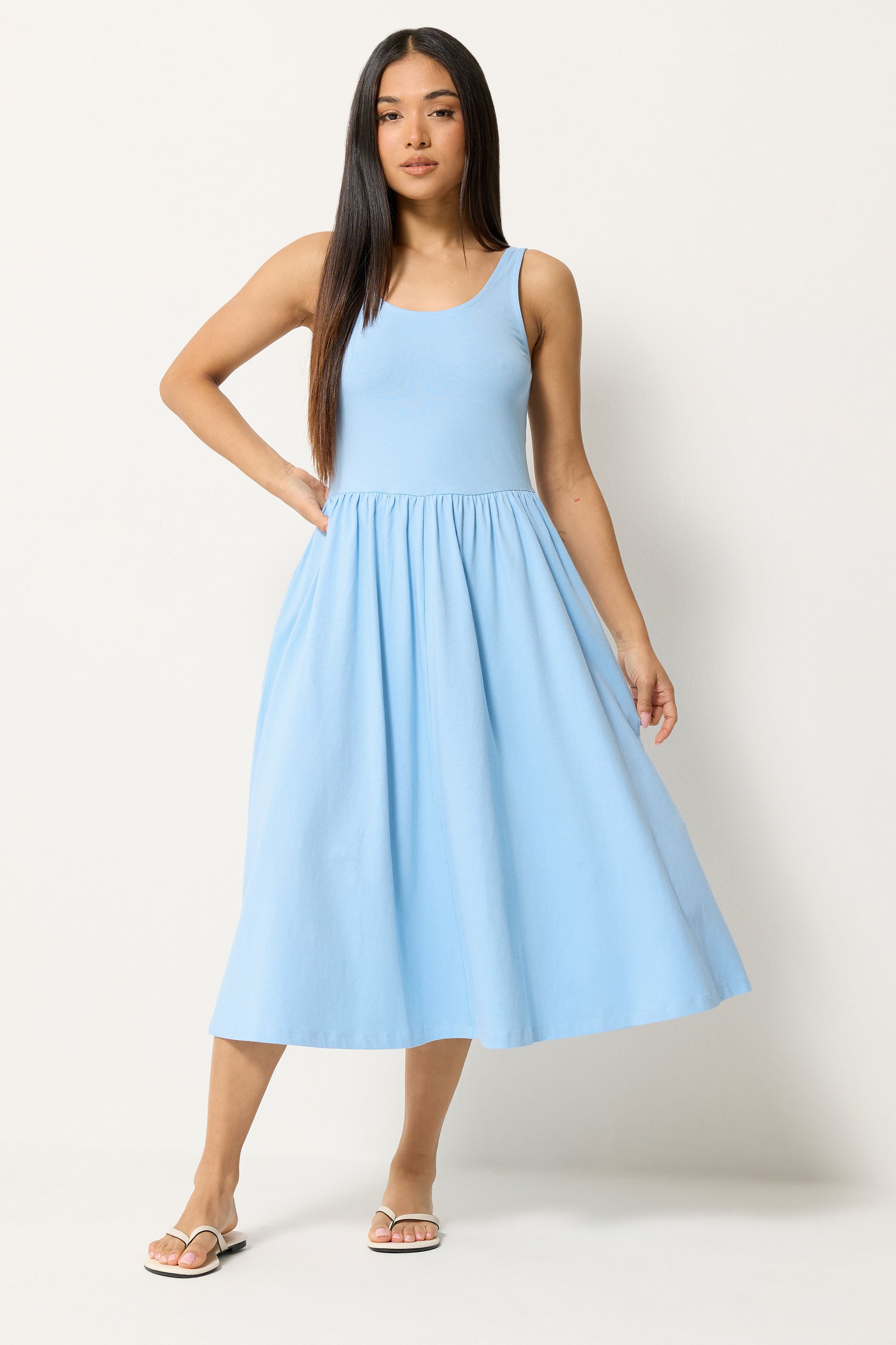 M&Co Petite Light Blue Sleeveless Cotton Midi Dress | M&Co 1