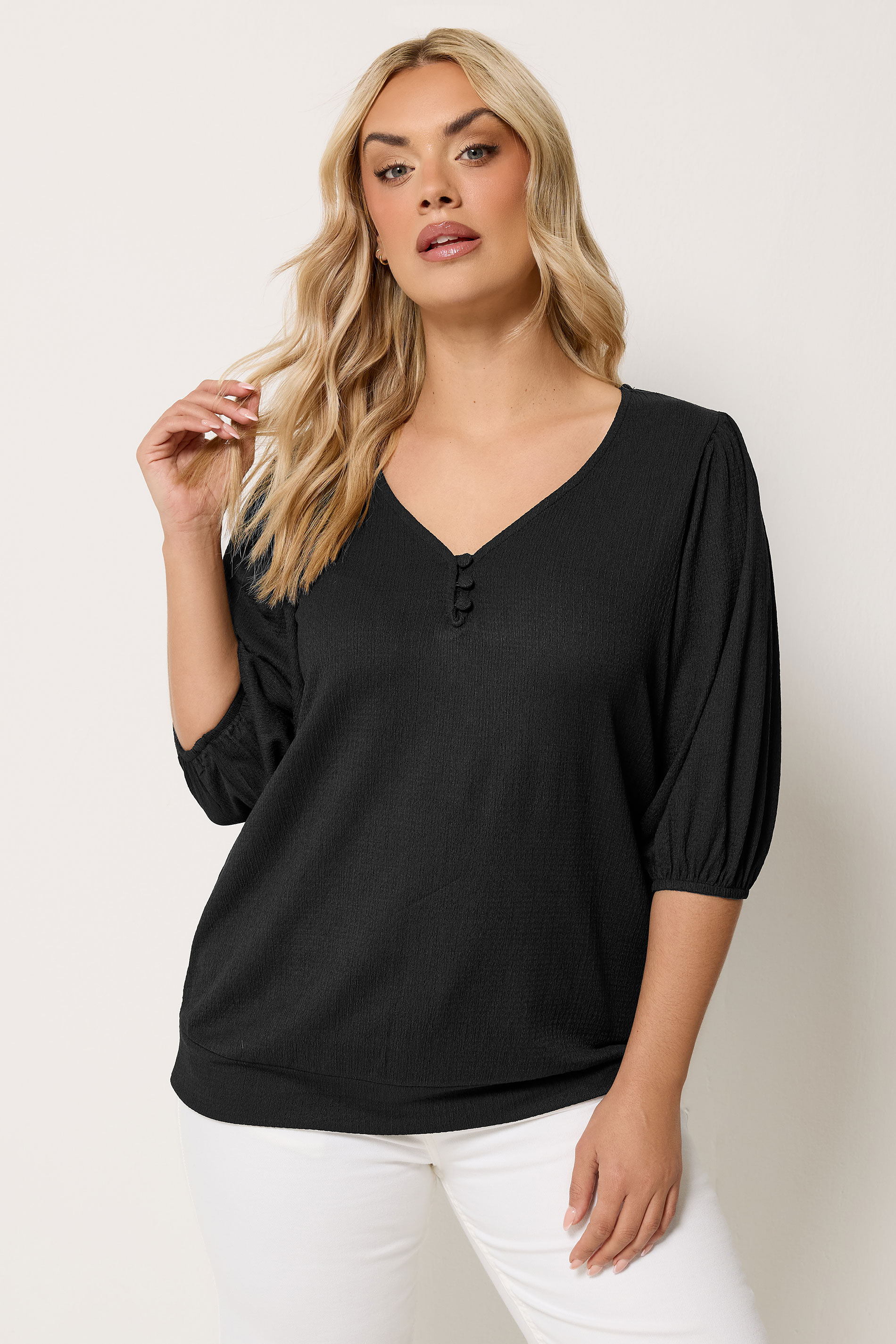 YOURS Plus Size Black Puff Sleeve Top | Yours Clothing 3
