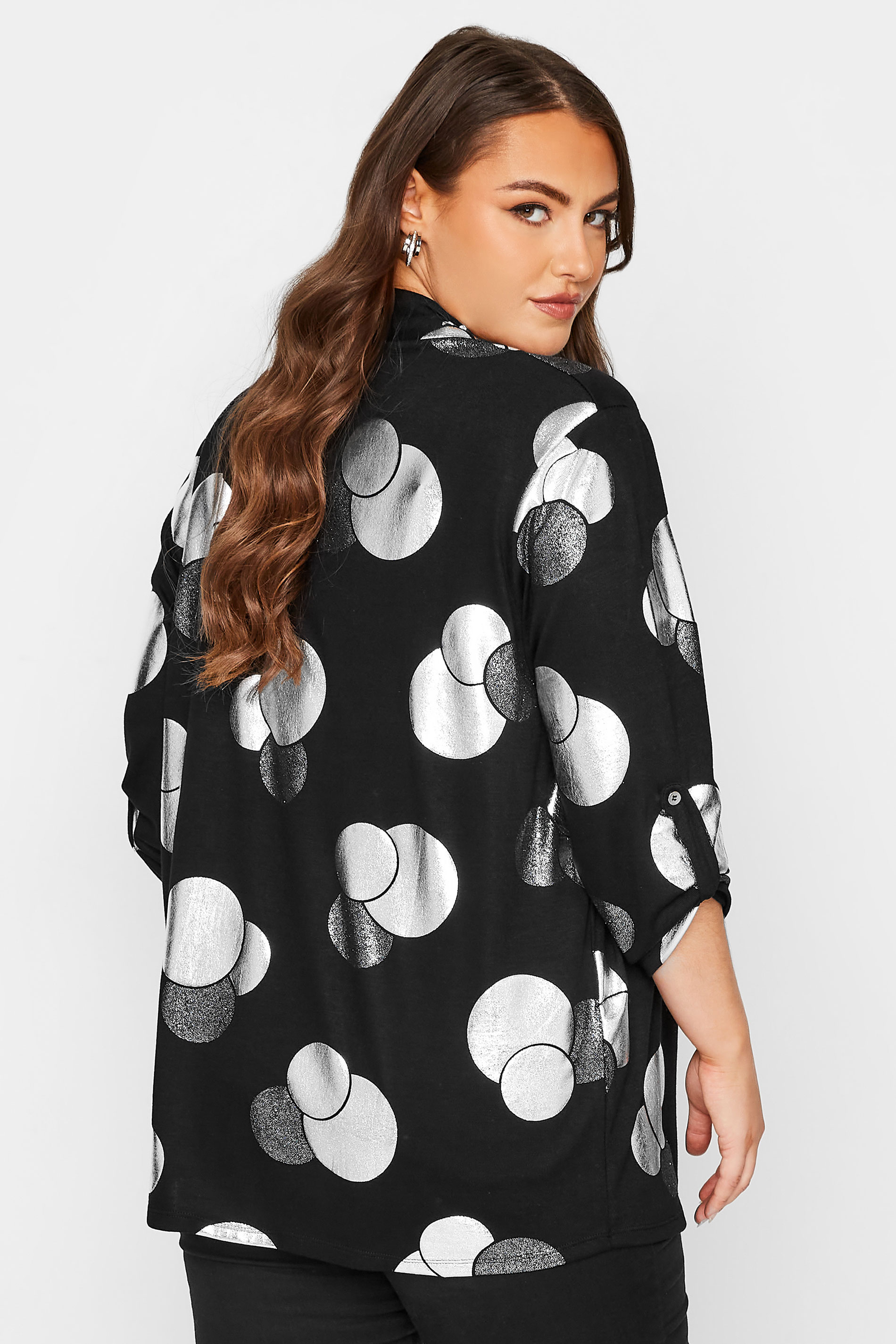 Plus Size Black Foil Spot Print Cardigan | Yours Clothing 3