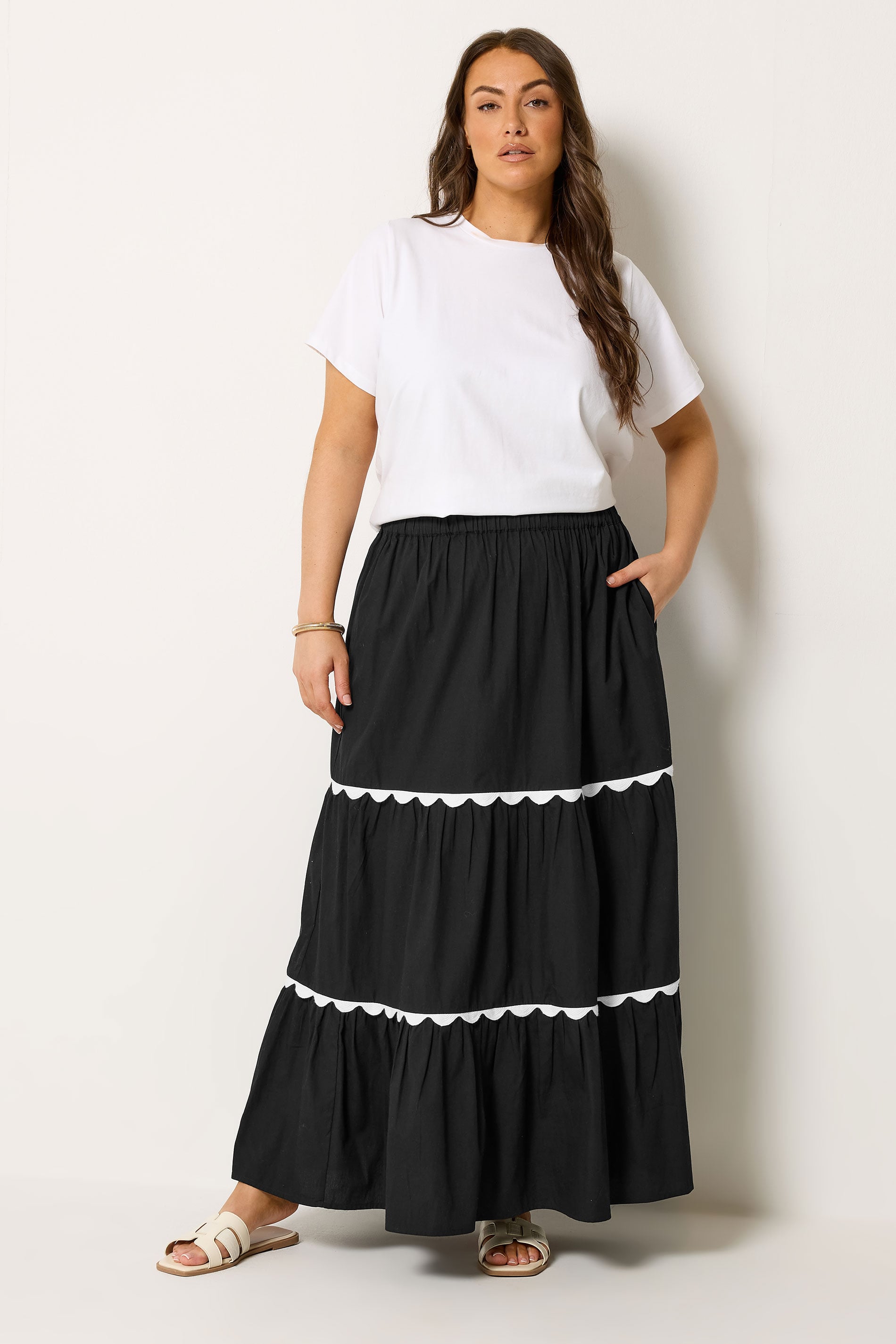 YOURS Plus Size Black Scallop Detail Maxi Skirt | Yours Clothing 1