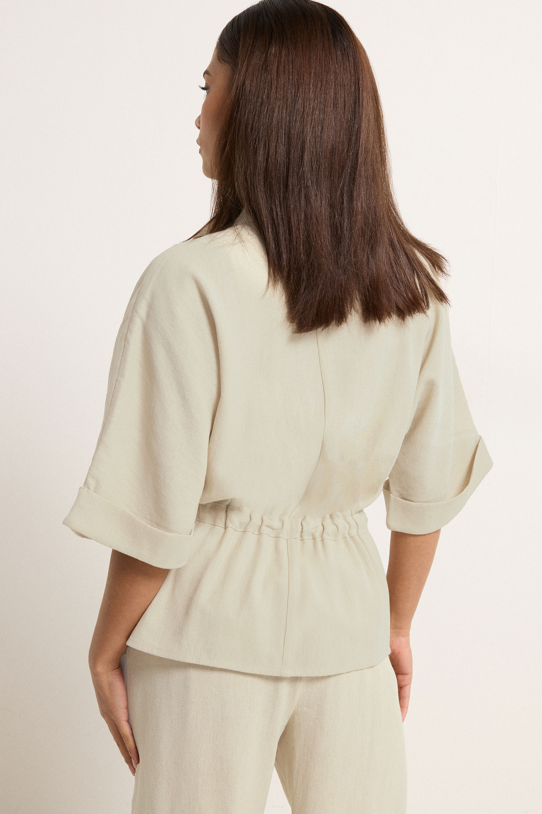 PixieGirl Petite Women's Natural Brown Funnel Neck Shacket | PixieGirl 4
