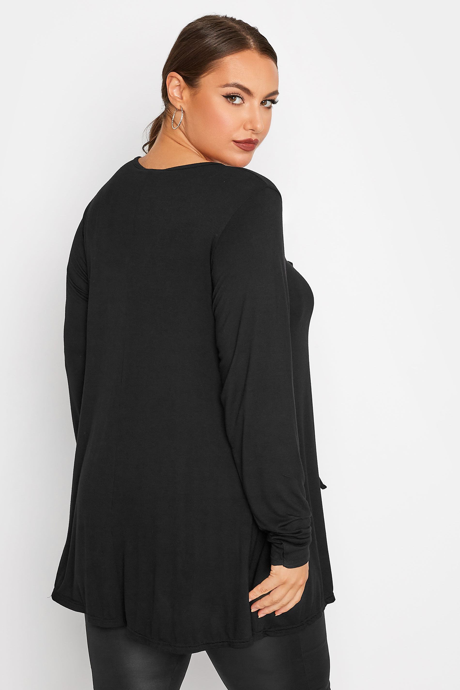 LIMITED COLLECTION Plus Size Black Keyhole Tie Long Sleeve Top | Yours Clothing  3