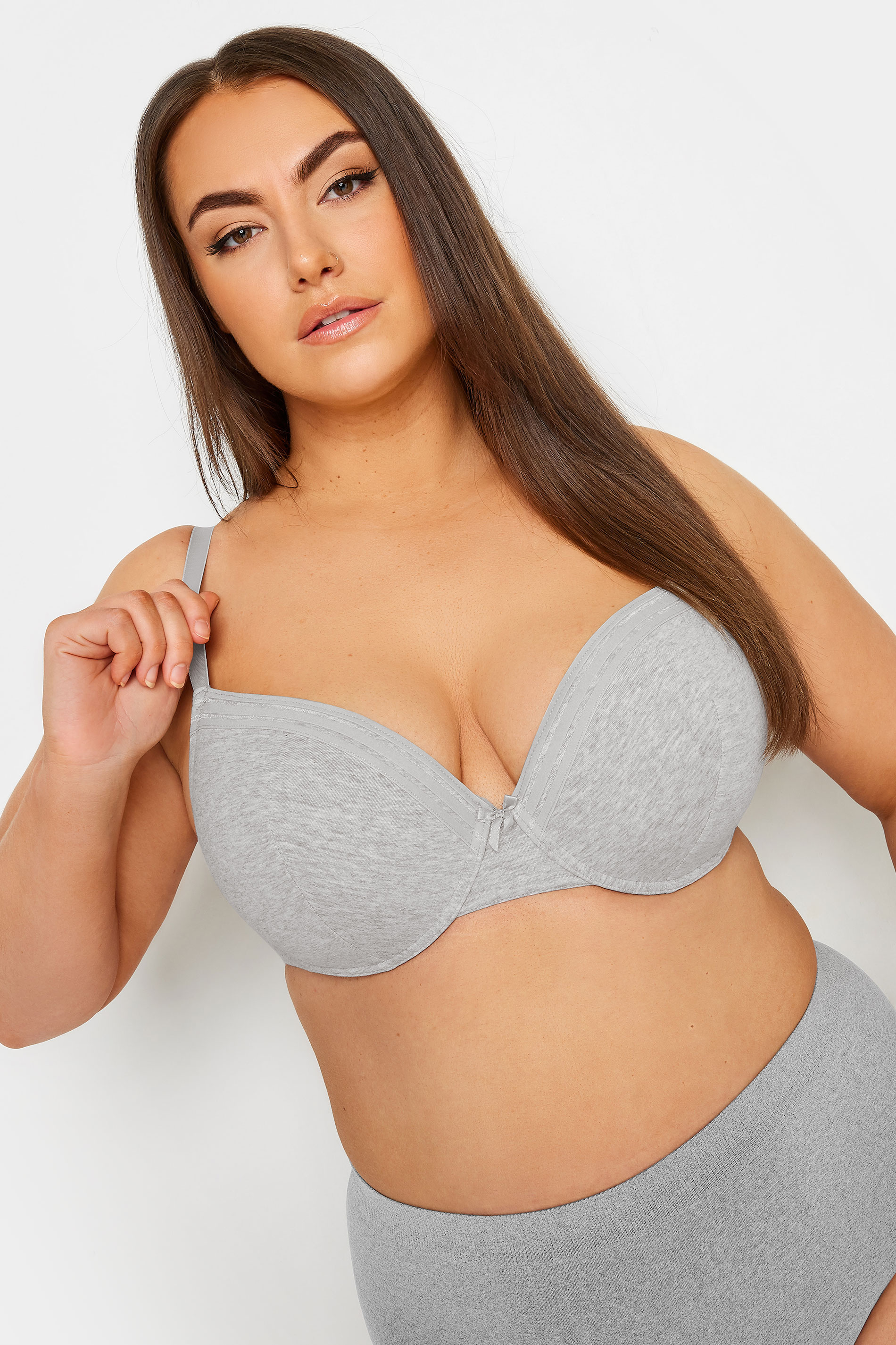 YOURS 2 PACK Grey Marl & Pink Lace Trim Padded Bra | Yours Clothing 2
