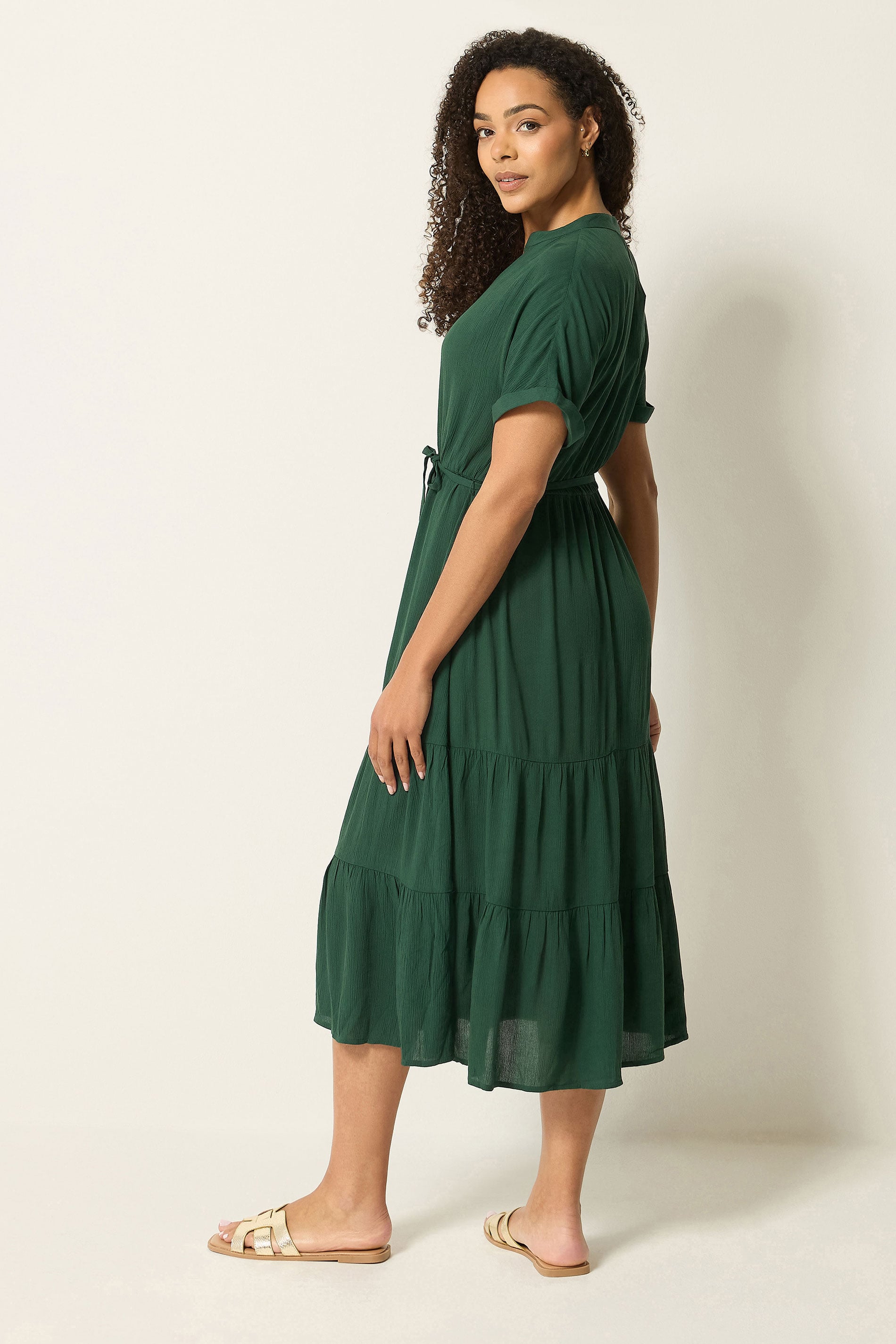 M&Co Green Tiered Tie Waist Midi Dress | M&Co 2