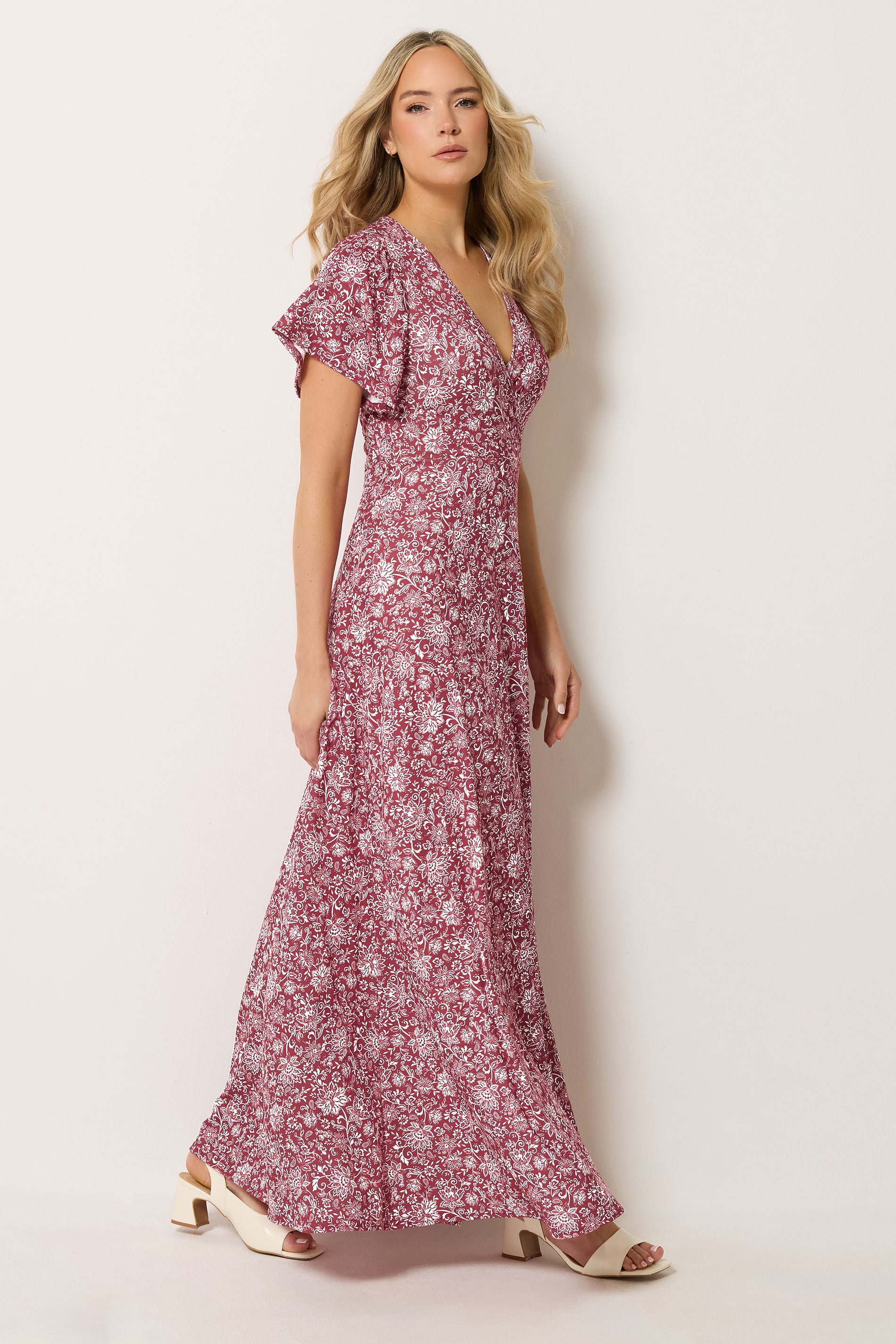LTS Tall Women's Burgundy Red Paisley Wrap Maxi Dress | Long Tall Sally 1