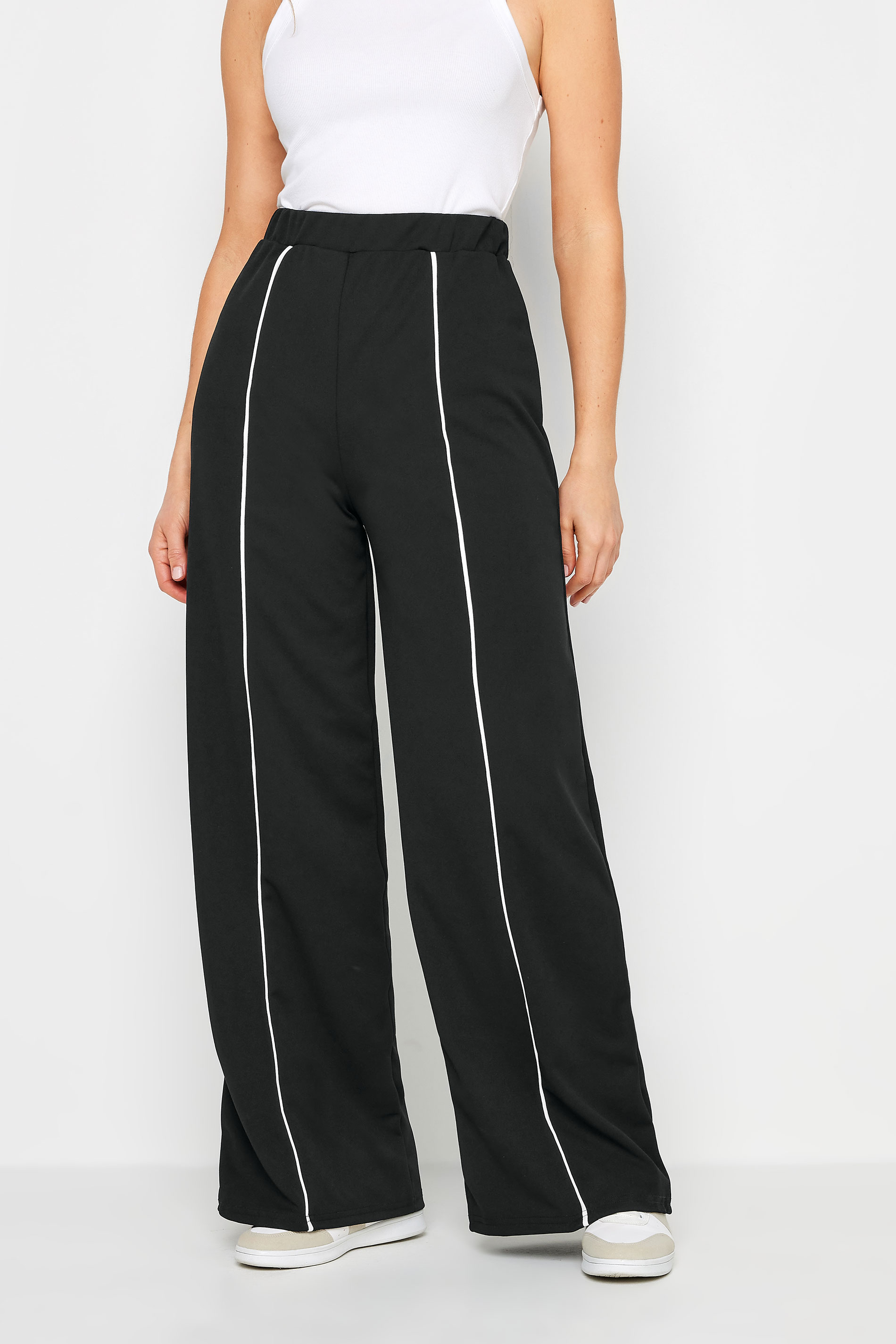 LTS Tall Womens Black Contrast Pipe Detail Wide Leg Trousers | Long Tall Sally 2