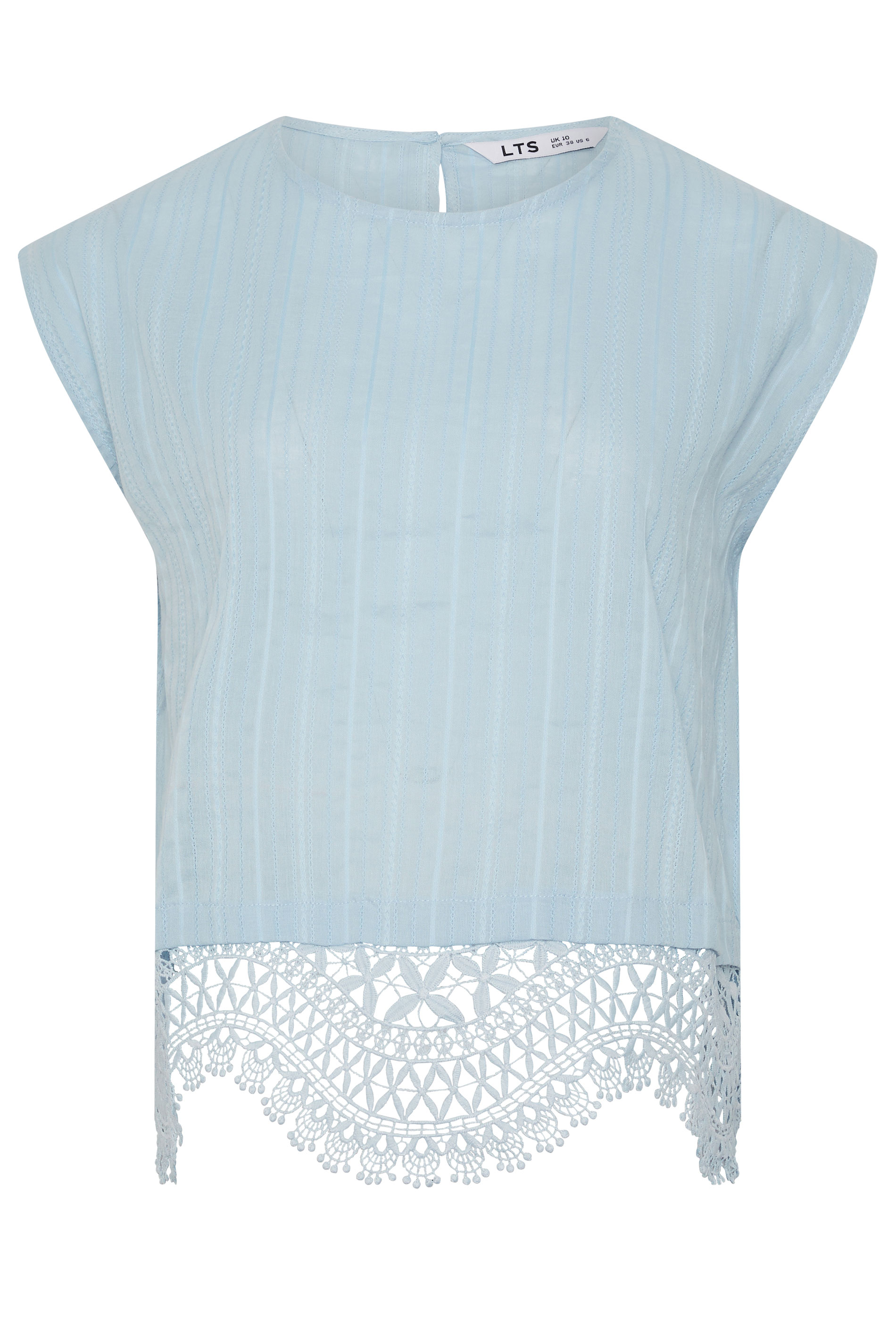 LTS Tall Women's Light Blue Crochet Hem Cotton Top | Long Tall Sally 6