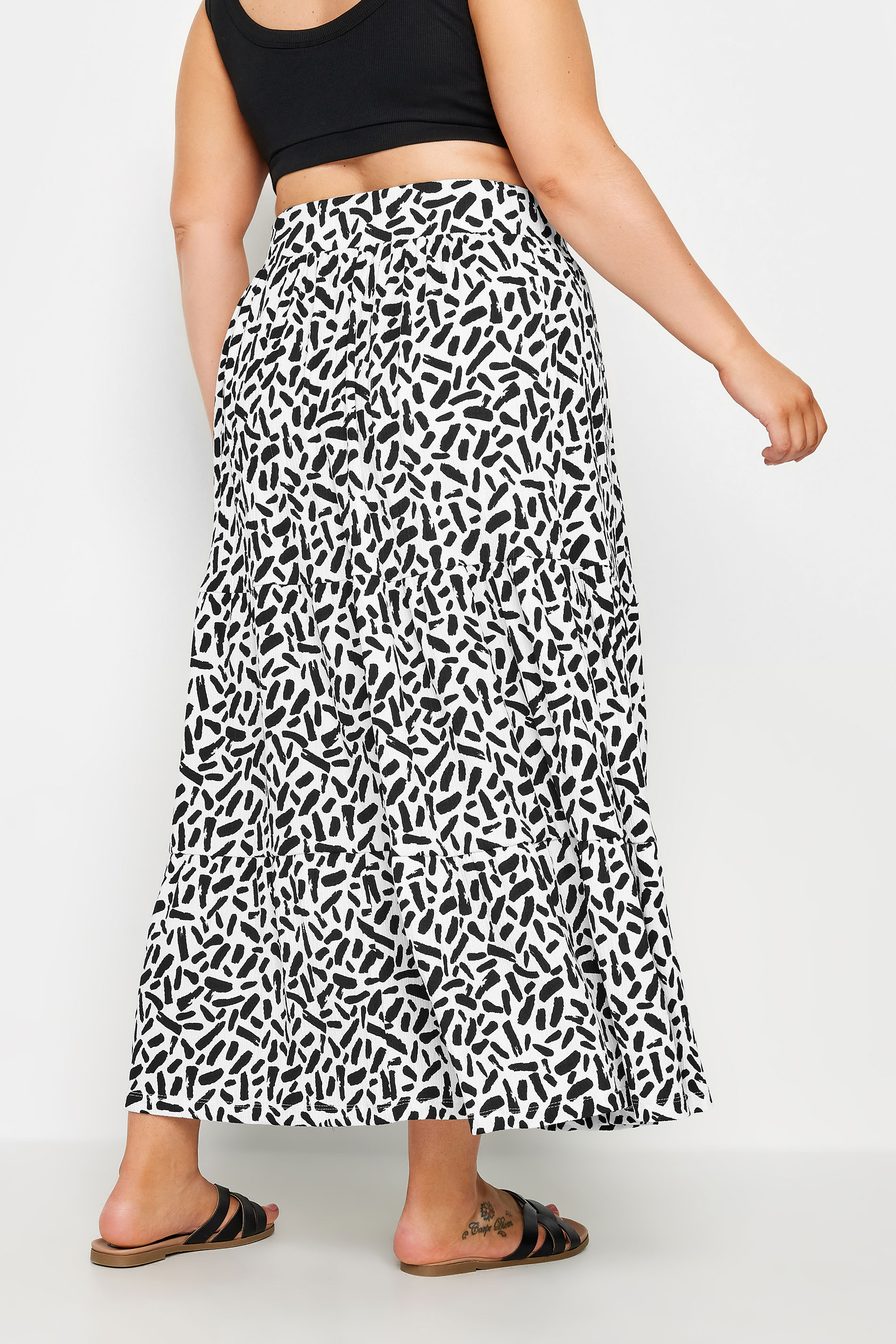YOURS Plus Size White Abstract Print Tiered Maxi Skirt | Yours Clothing 2