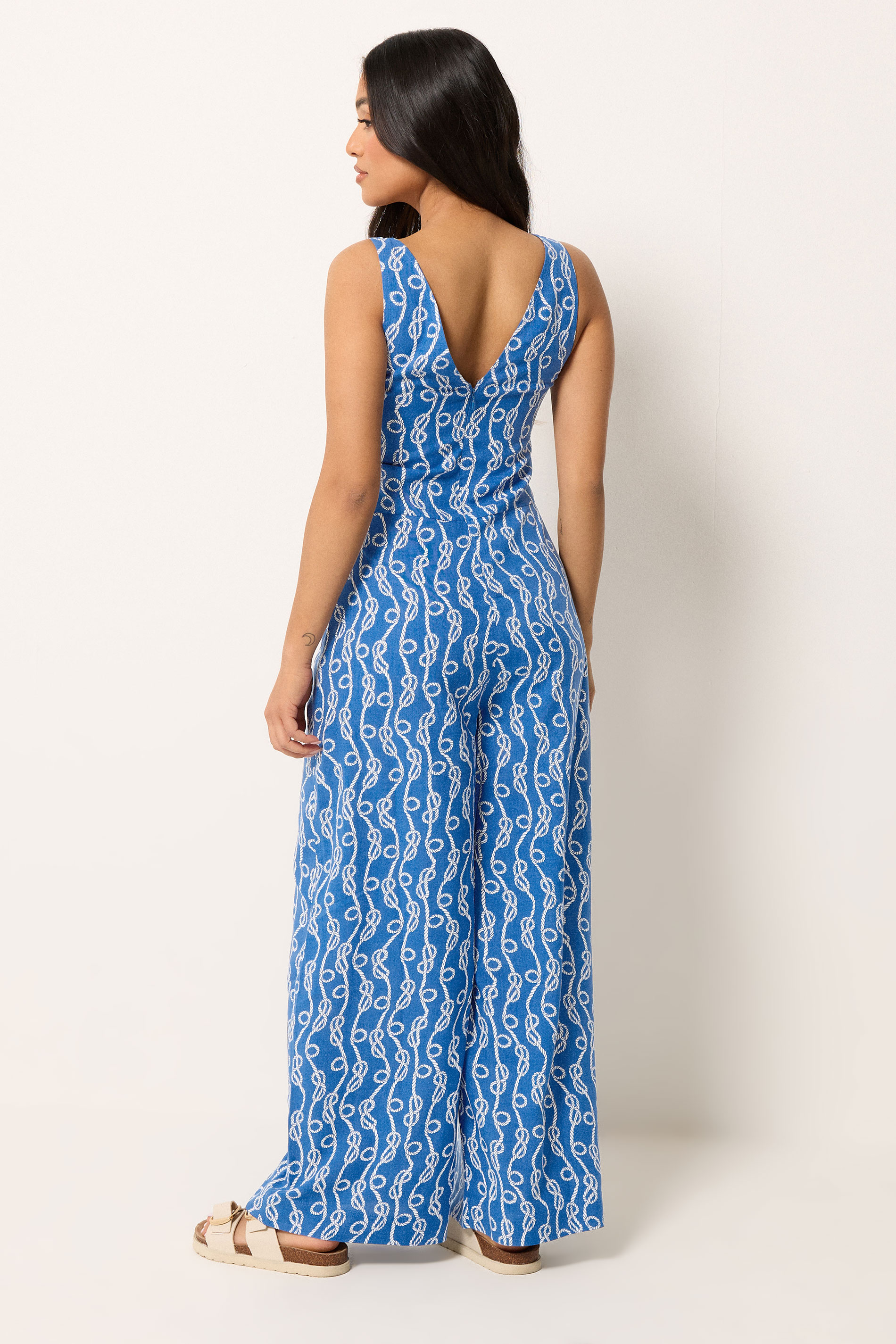 PixieGirl Petite Women's Blue Rope Print Wide Leg Jumpsuit | PixieGirl 2