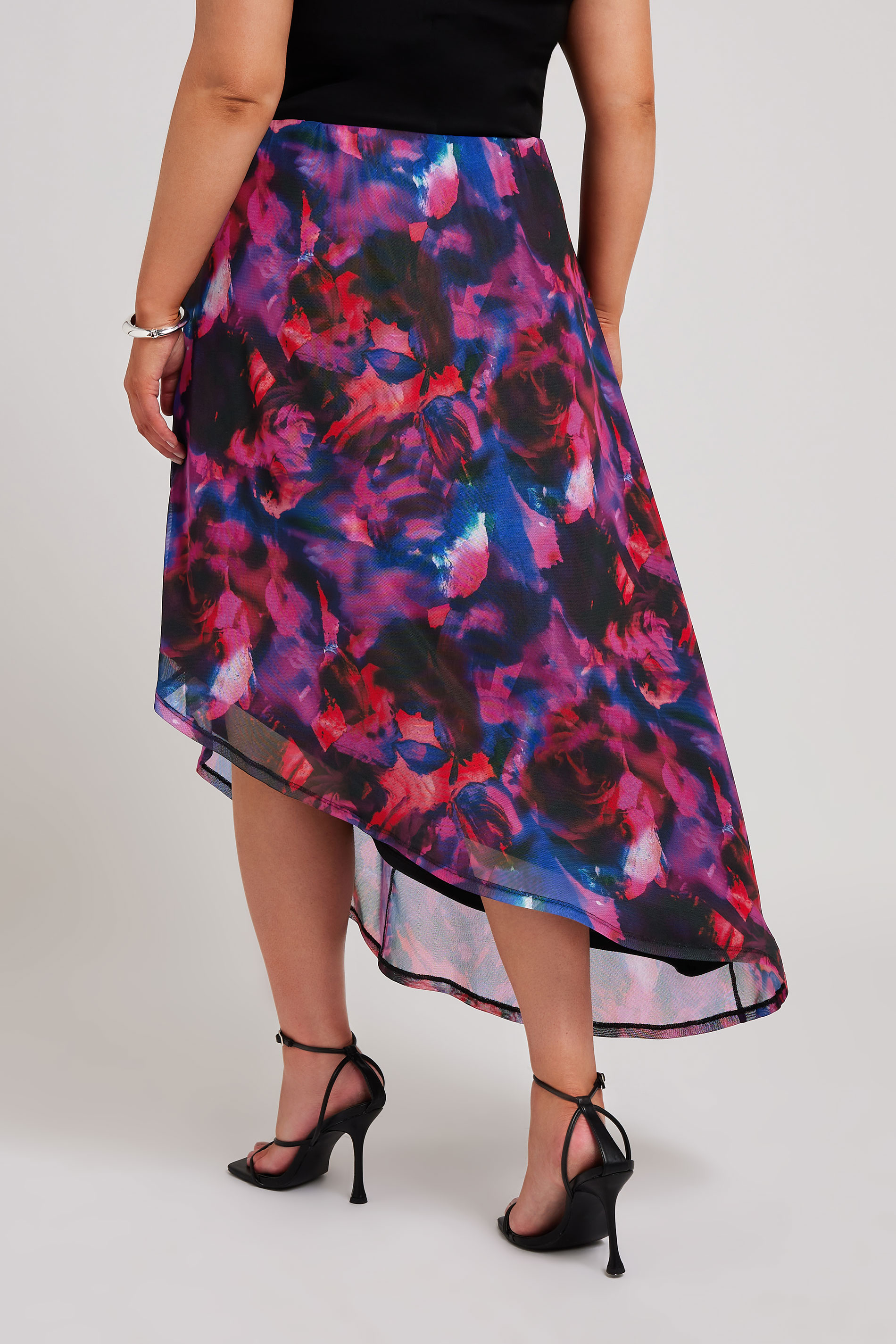YOURS LONDON Plus Size Purple Abstract Print Asymmetric Mesh Skirt | Yours Clothing 3
