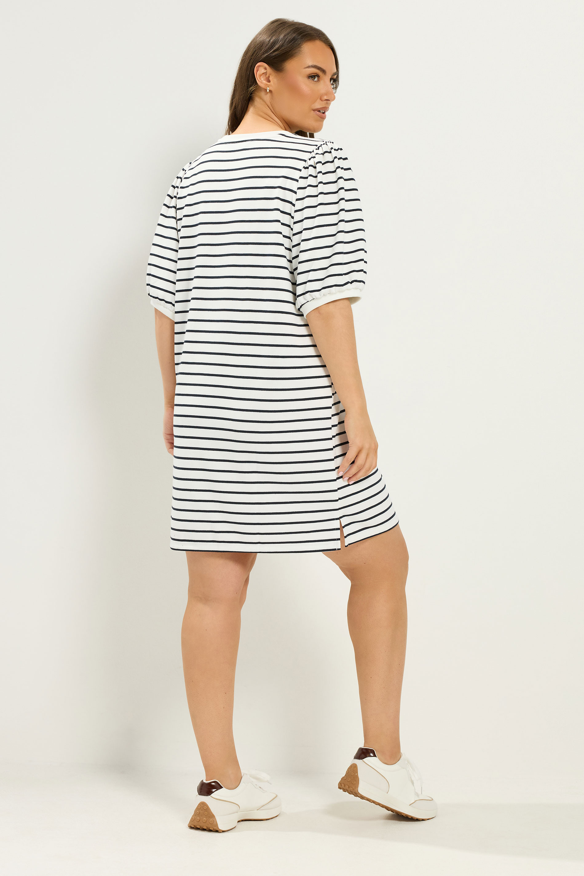 YOURS Plus Size White Striped Balloon Sleeve Mini Dress | Yours Clothing 2