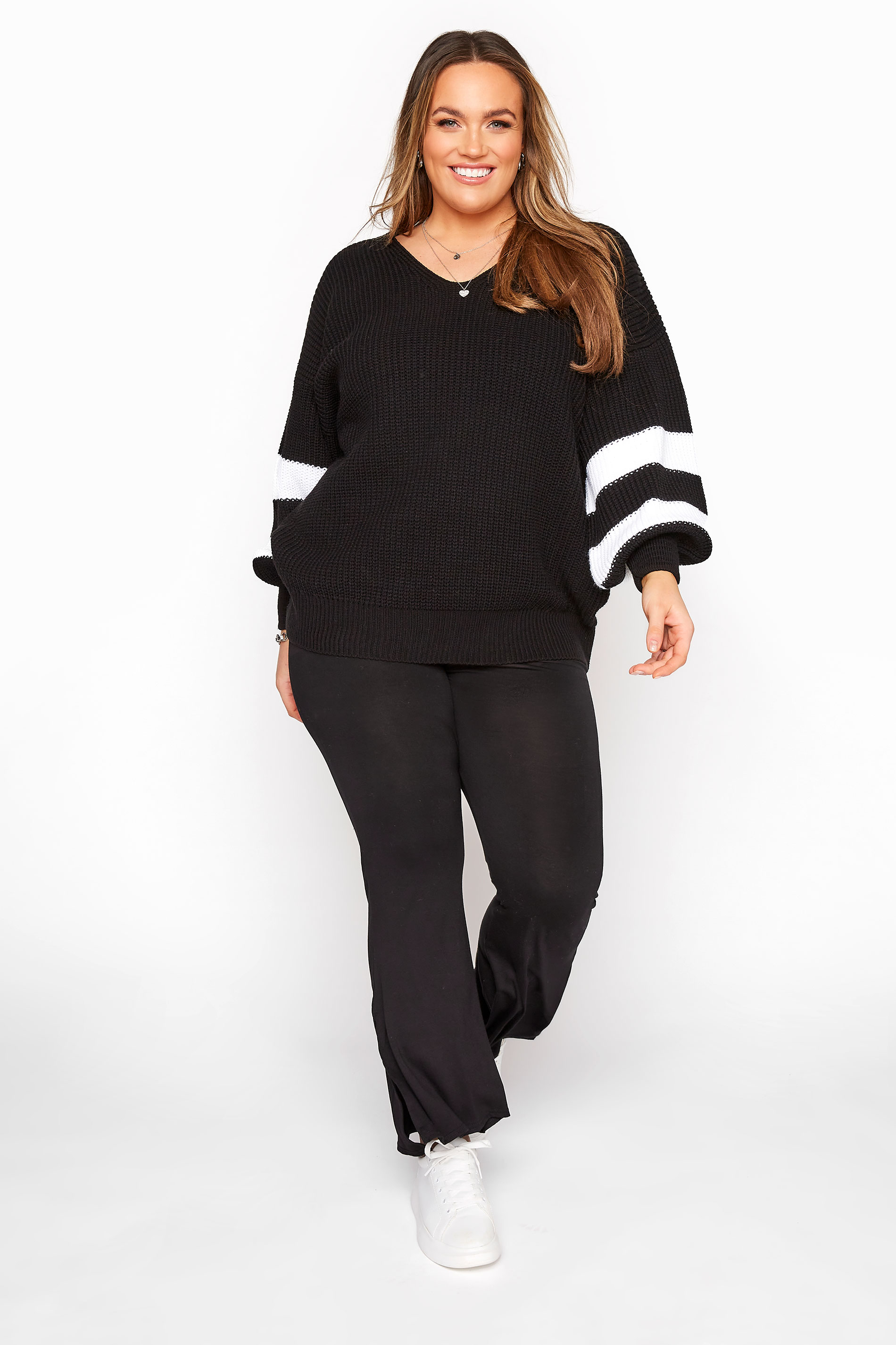 Plus Size Curve Black Varsity Stripe Knitted Jumper | Yours Clothing 2