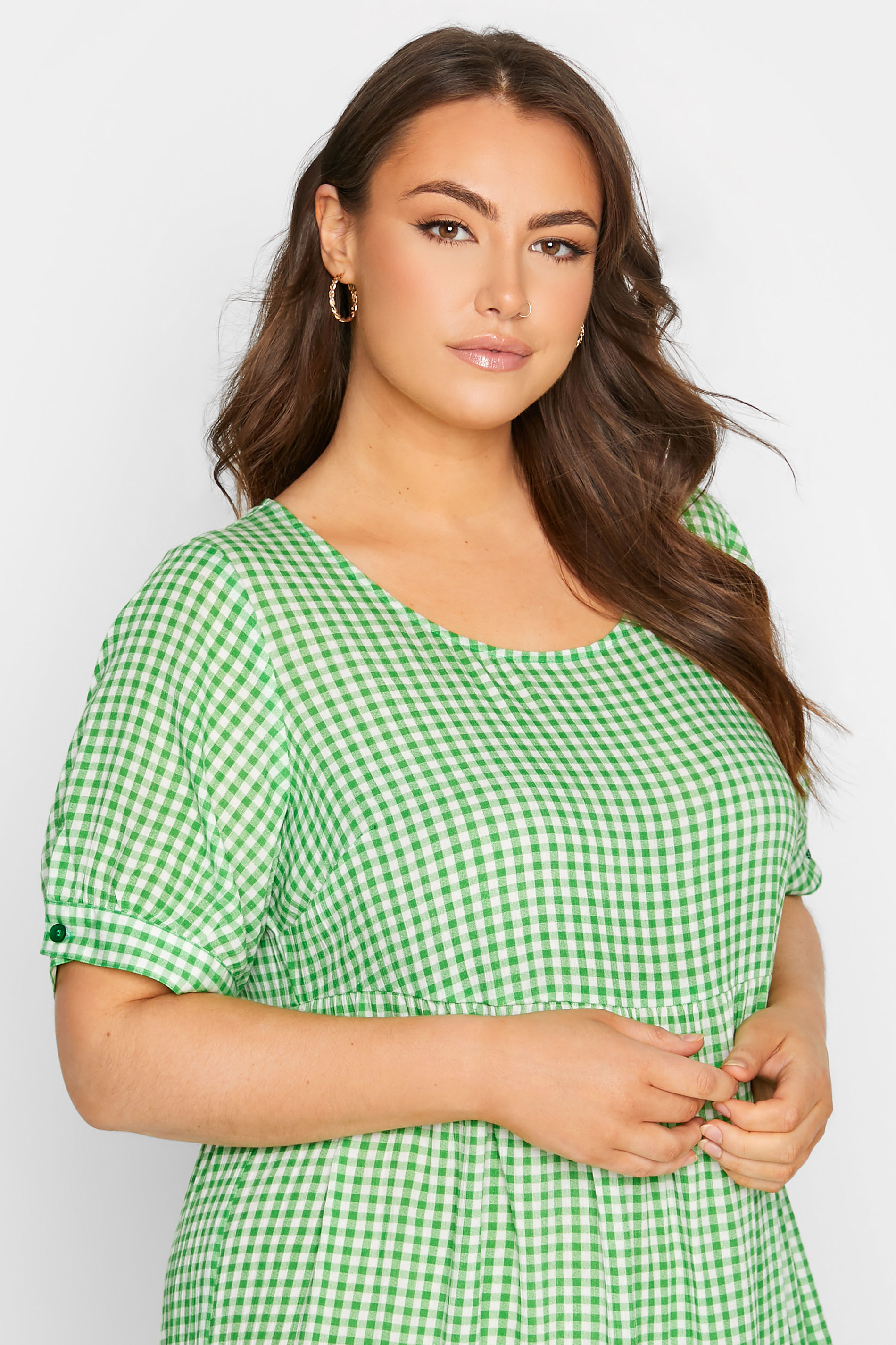LIMITED COLLECTION Plus Size Green Gingham Tiered Smock Dress | Yours ...