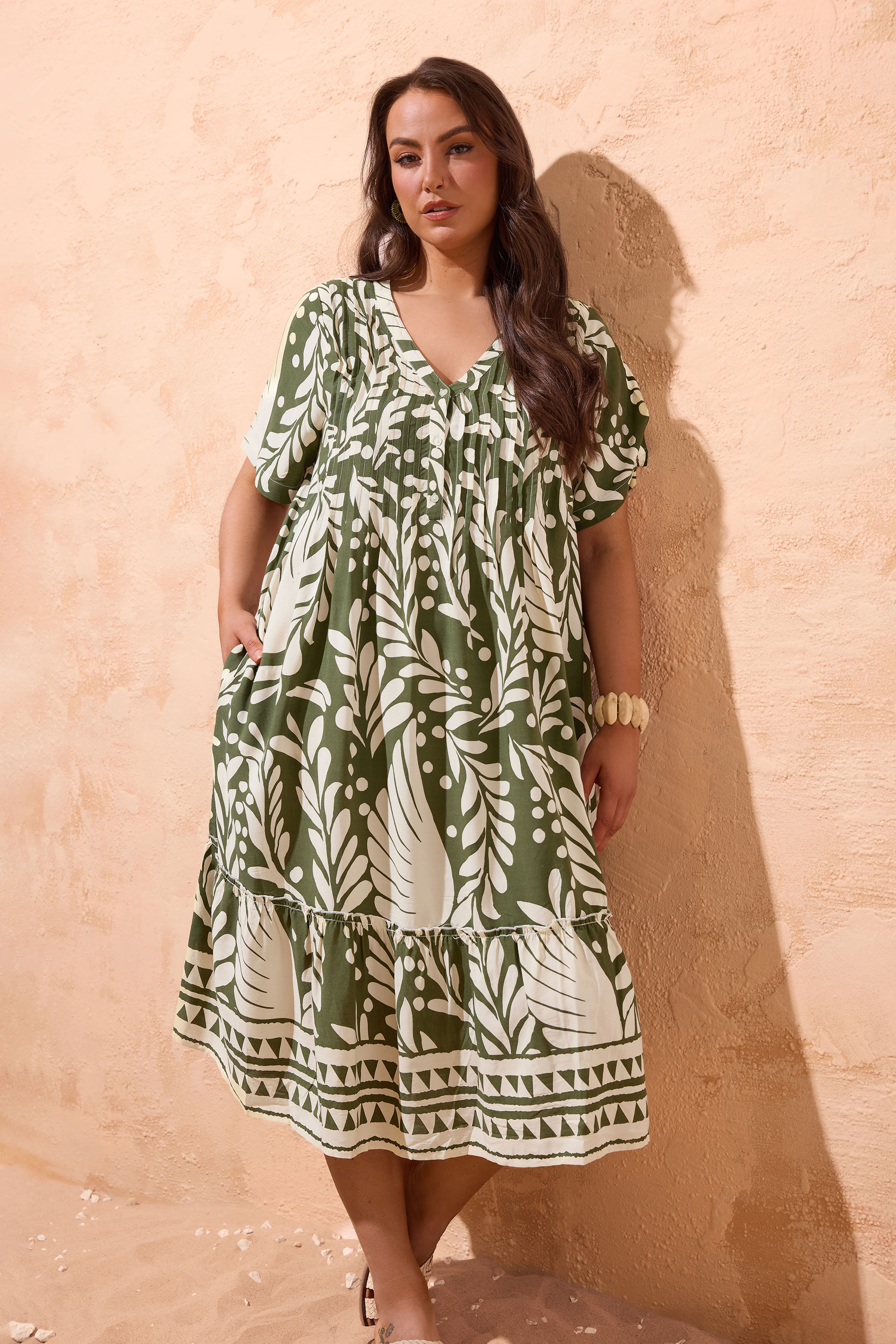 EVANS Plus Size Green Abstract Pintuck Dress | Evans 3