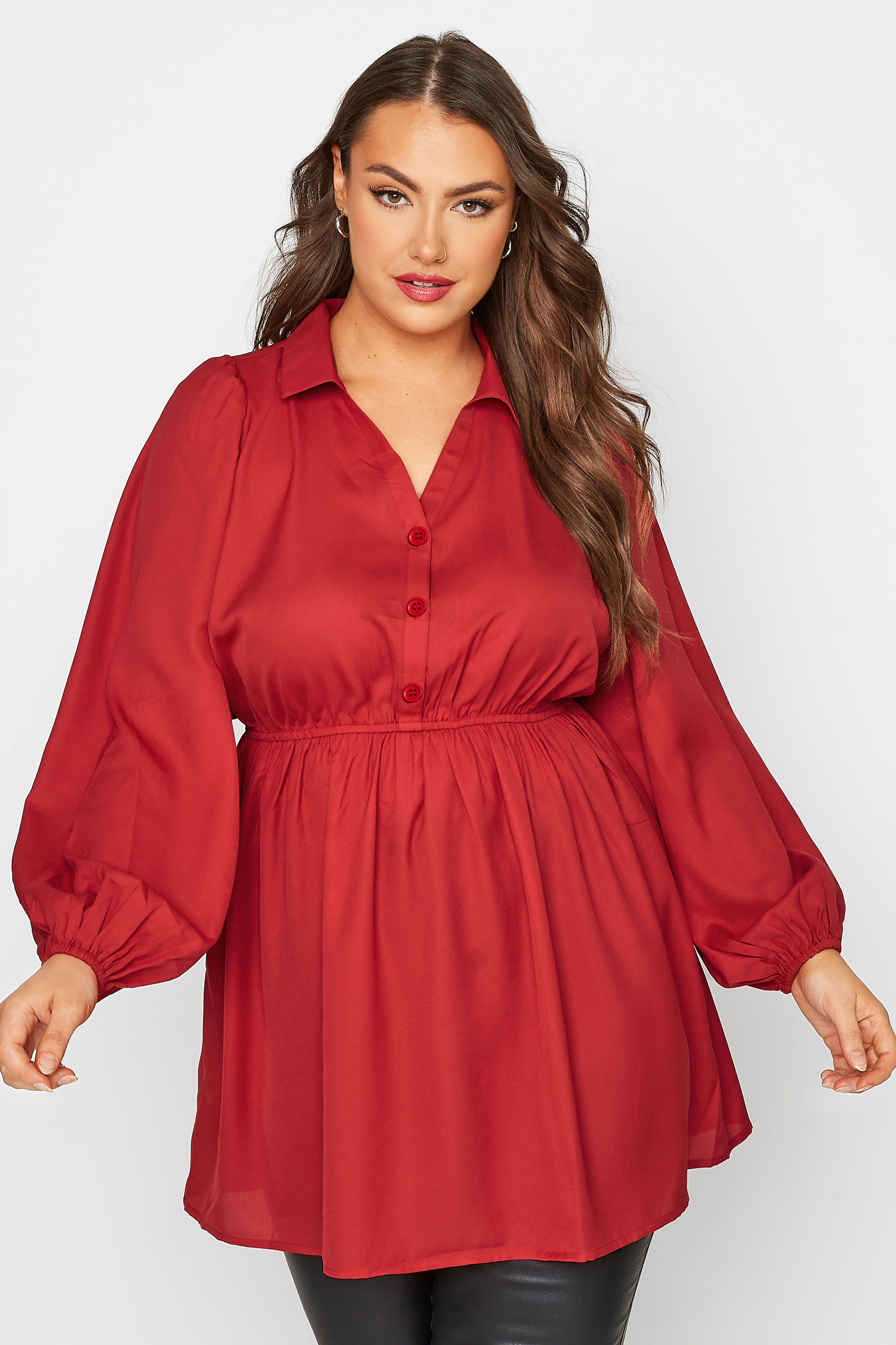 LIMITED COLLECTION Plus Size Red Peplum Rugby Shirt | Yours Clothings 1